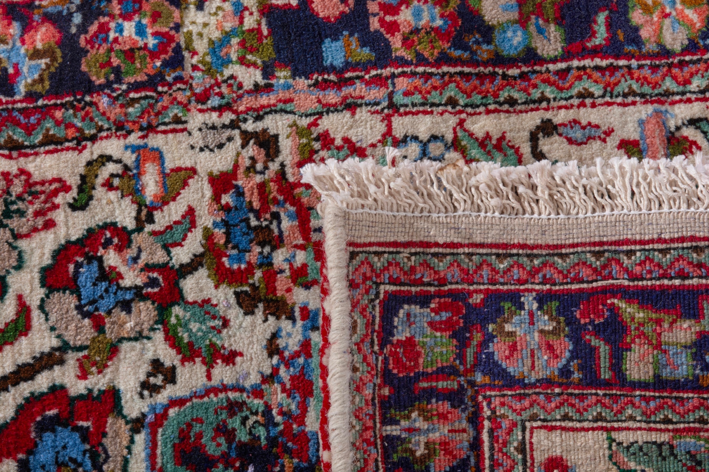 Persian Torkaman accent rug in cream and burgundy, view 7 of 7