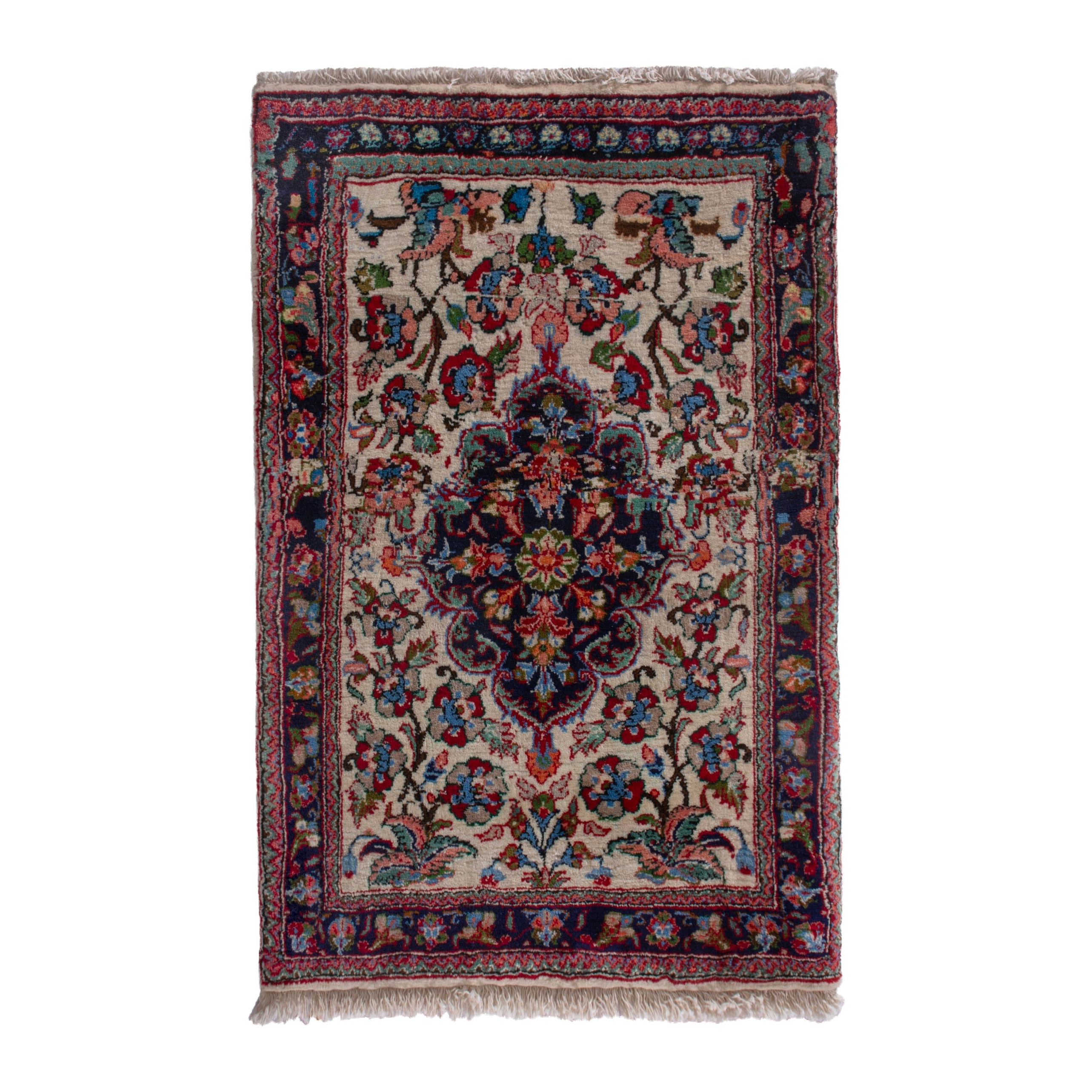 Persian Torkaman accent rug in cream and burgundy, 2'4" x 3'3"