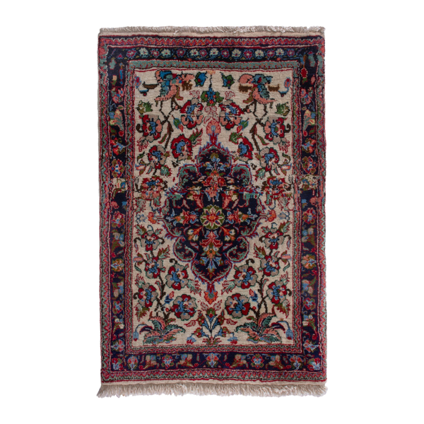 Persian Torkaman accent rug in cream and burgundy, 2'4" x 3'3"