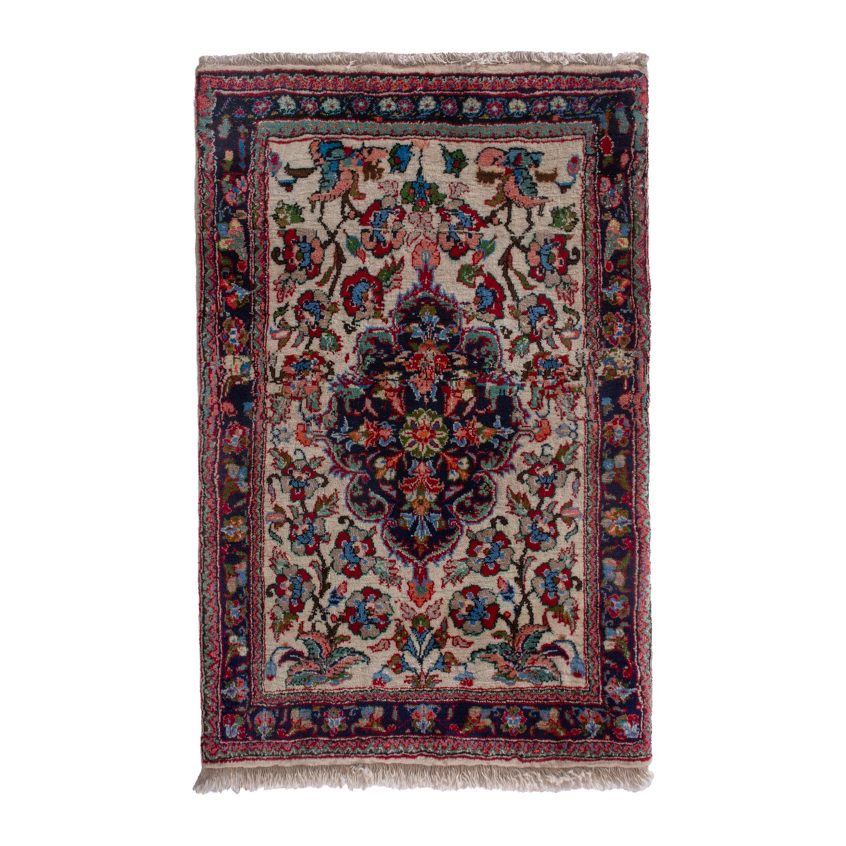 Persian Torkaman accent rug in cream and burgundy, 2'4" x 3'3"