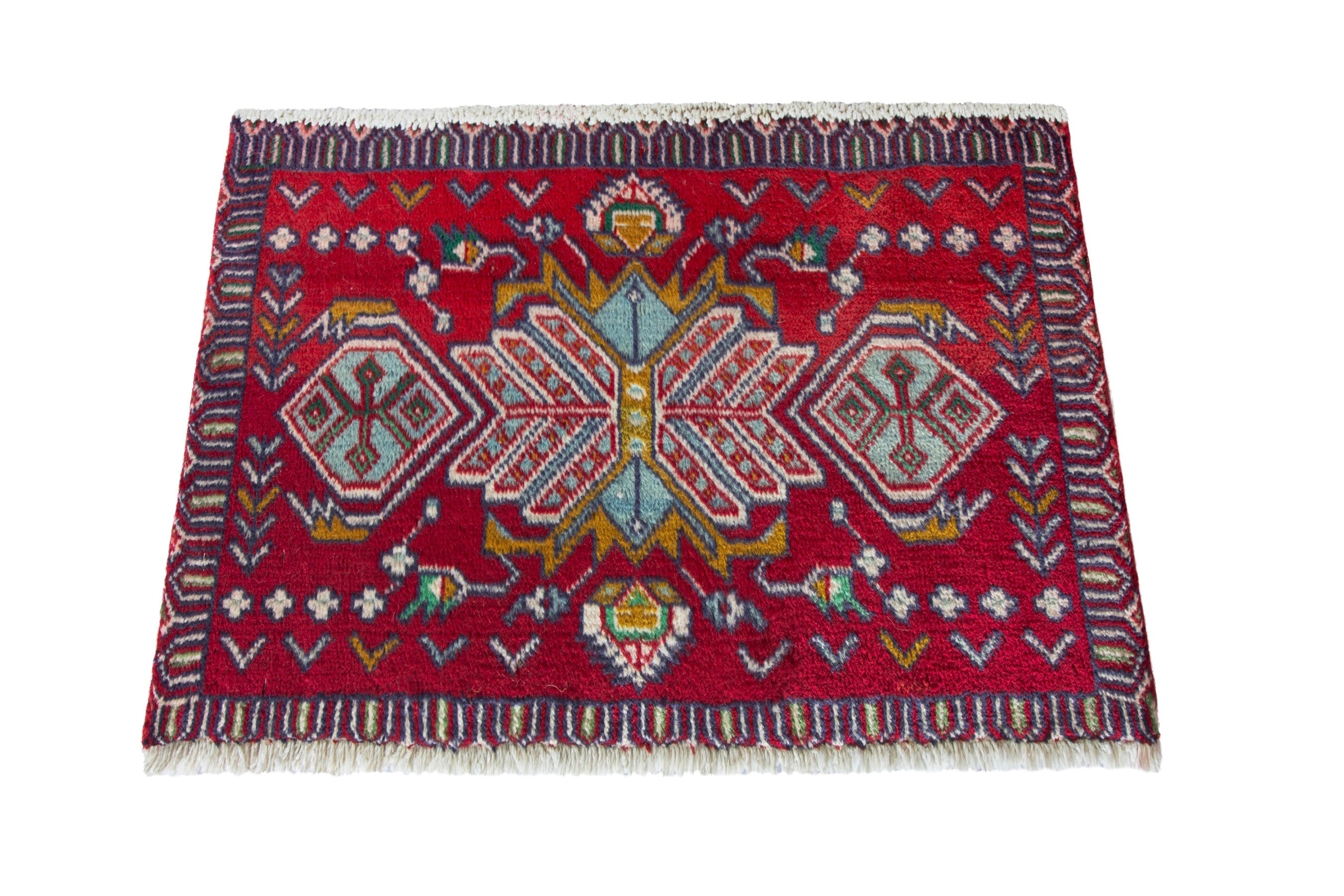 Persian Torkaman accent rug in deep red and gold, view 2 of 9