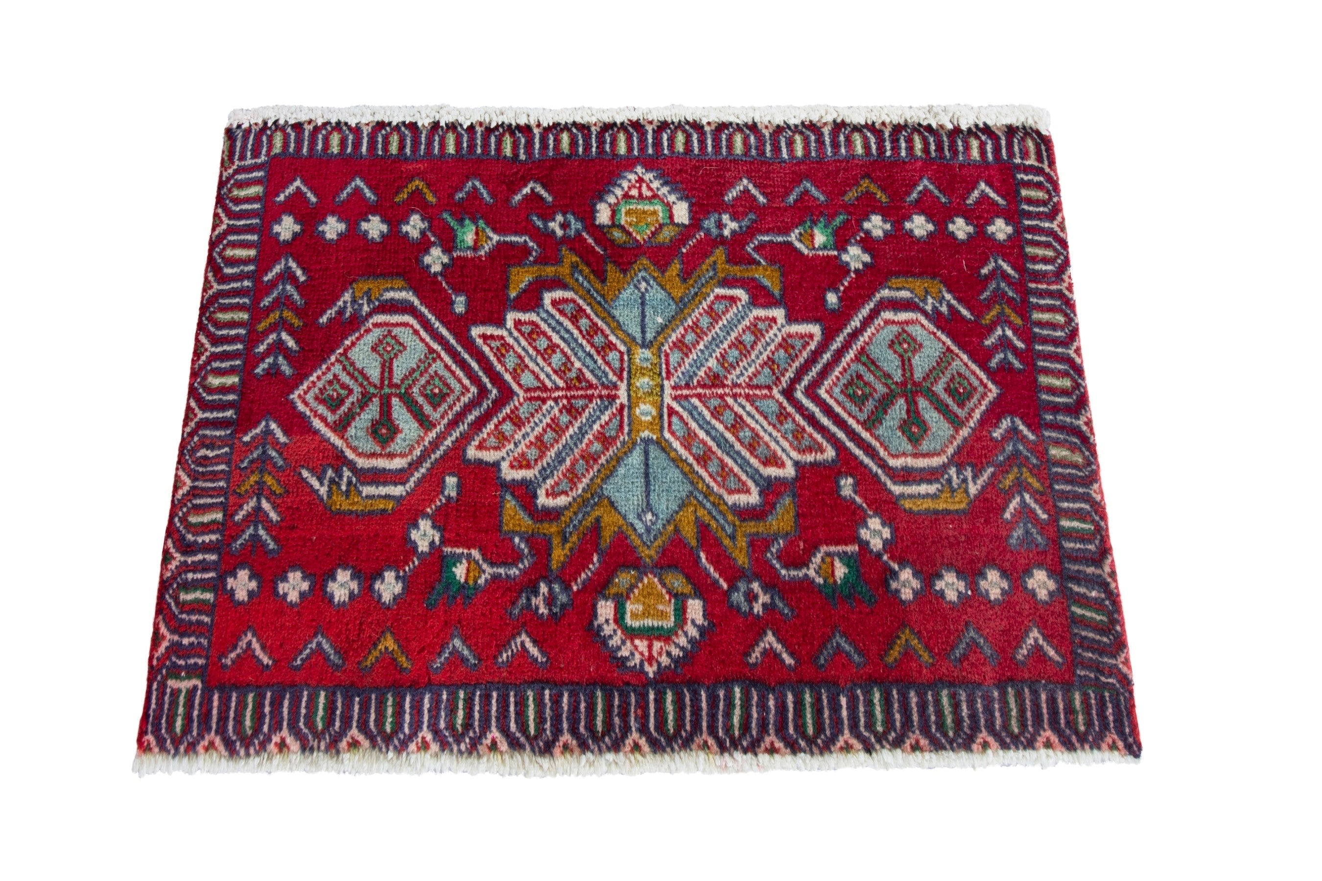 Persian Torkaman accent rug in deep red and gold, view 3 of 9