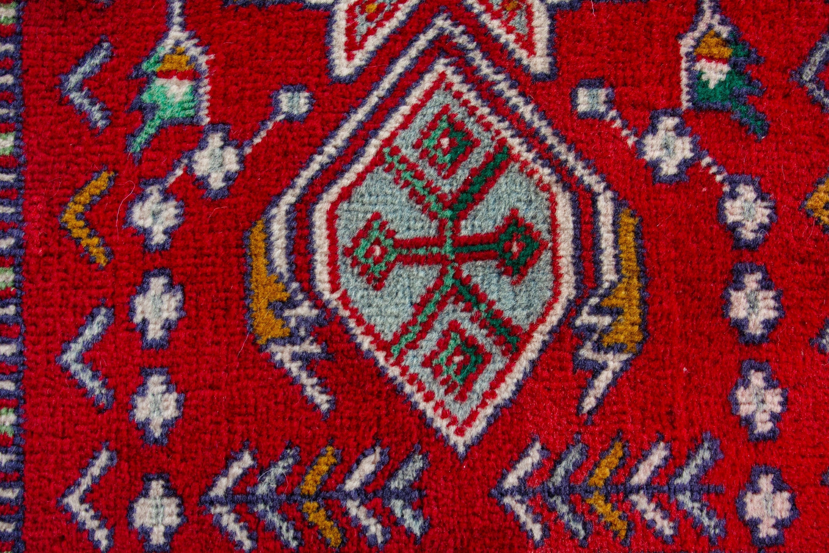 Persian Torkaman accent rug in deep red and gold, view 8 of 9
