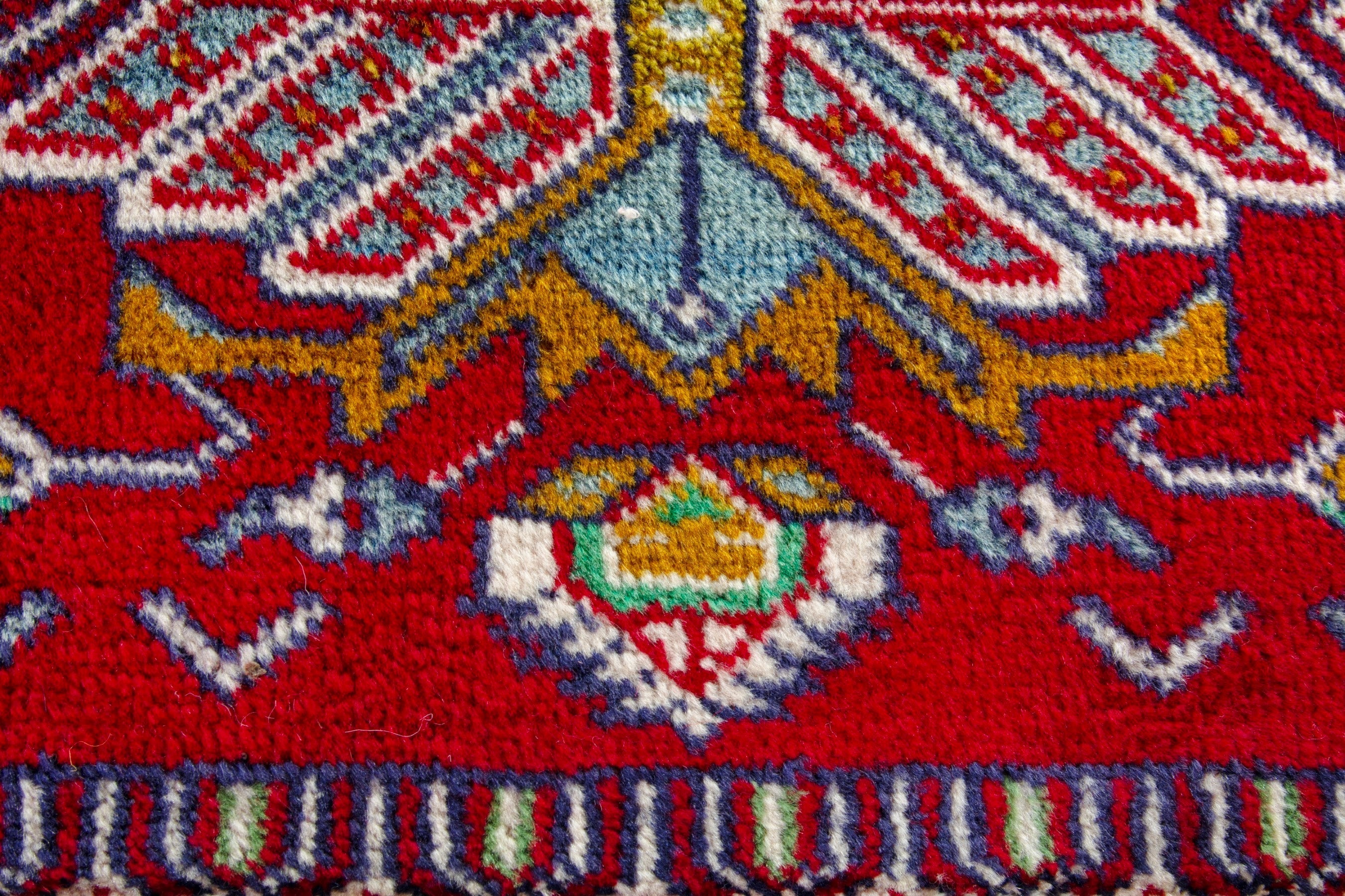 Persian Torkaman accent rug in deep red and gold, view 6 of 9