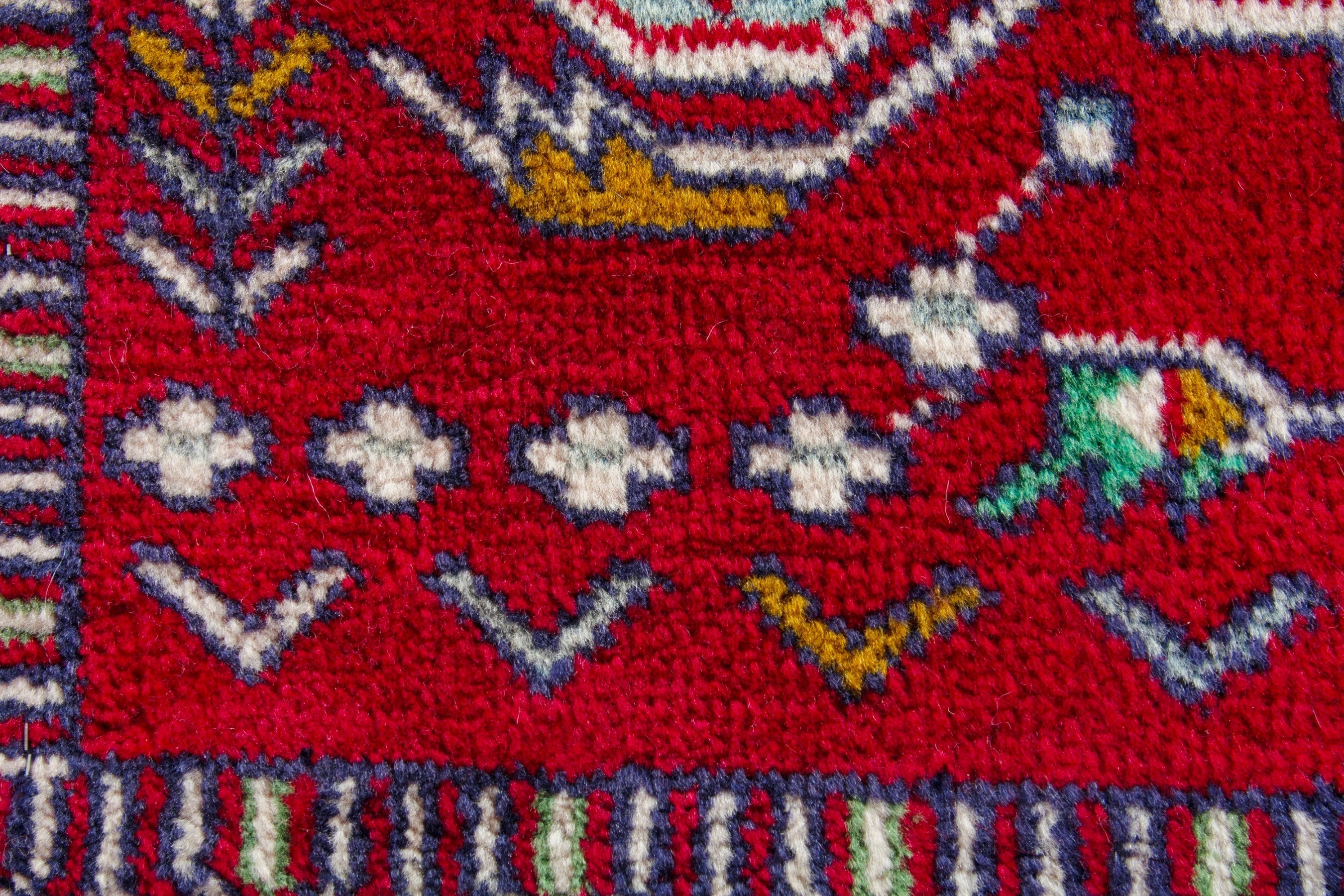 Persian Torkaman accent rug in deep red and gold, view 7 of 9