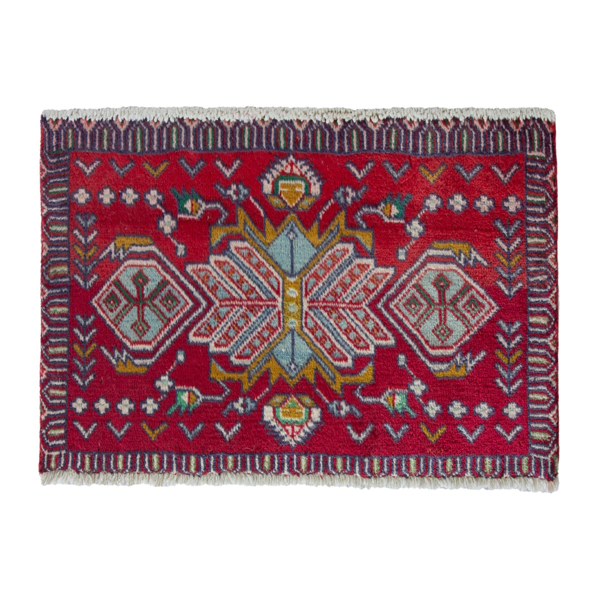 Persian Torkaman accent rug in deep red and gold, 2'10" x 1'7"