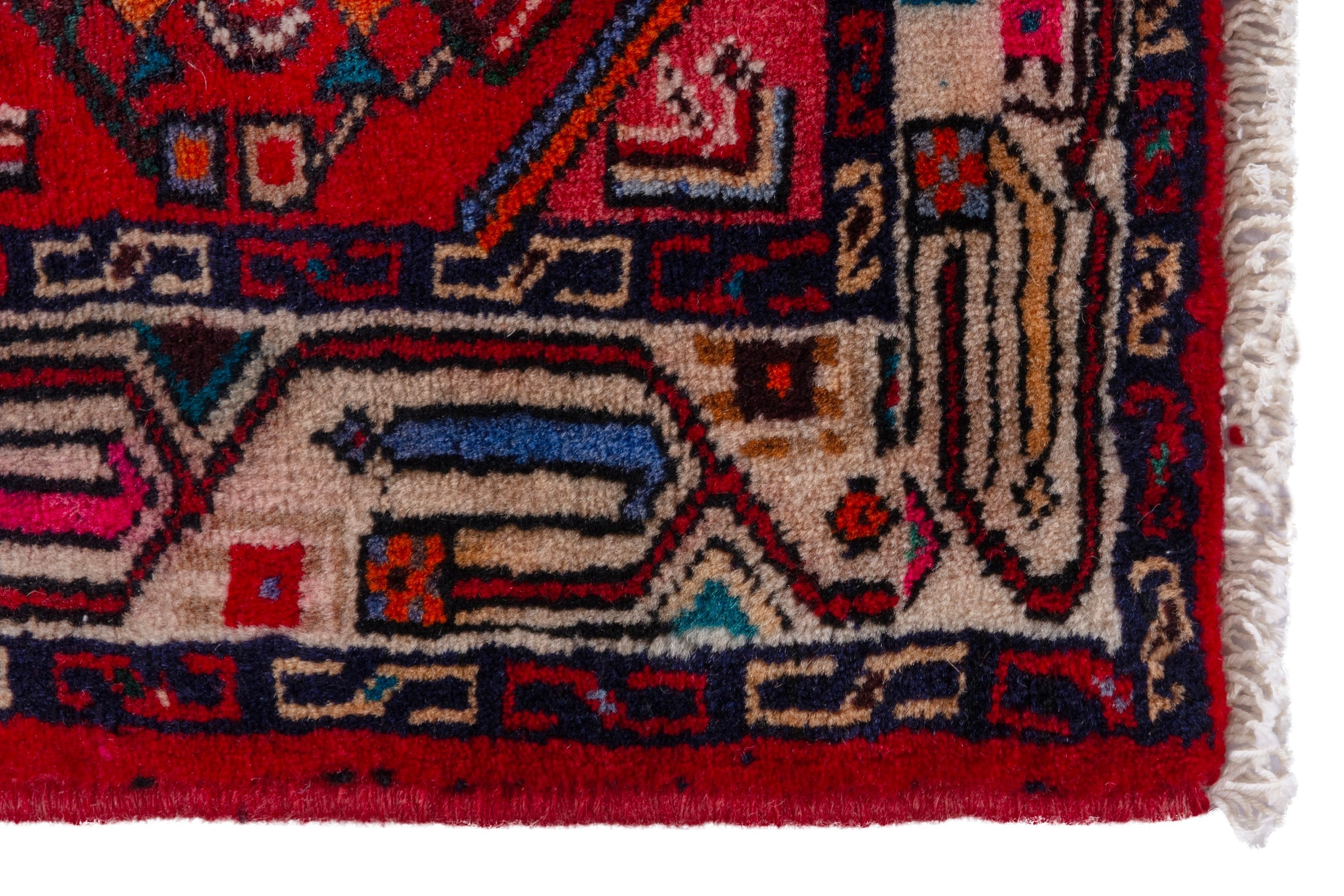 Persian Hamedan accent rug in deep red and off-white, view 5 of 7