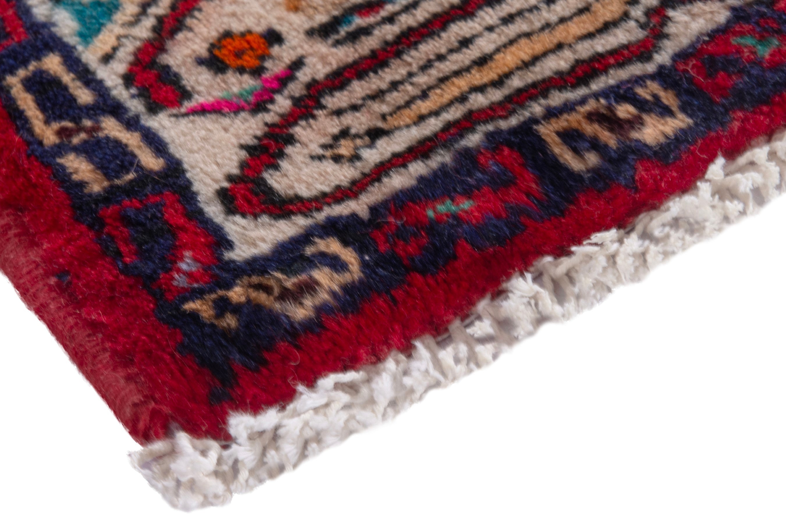 Persian Hamedan accent rug in deep red and off-white, view 4 of 7