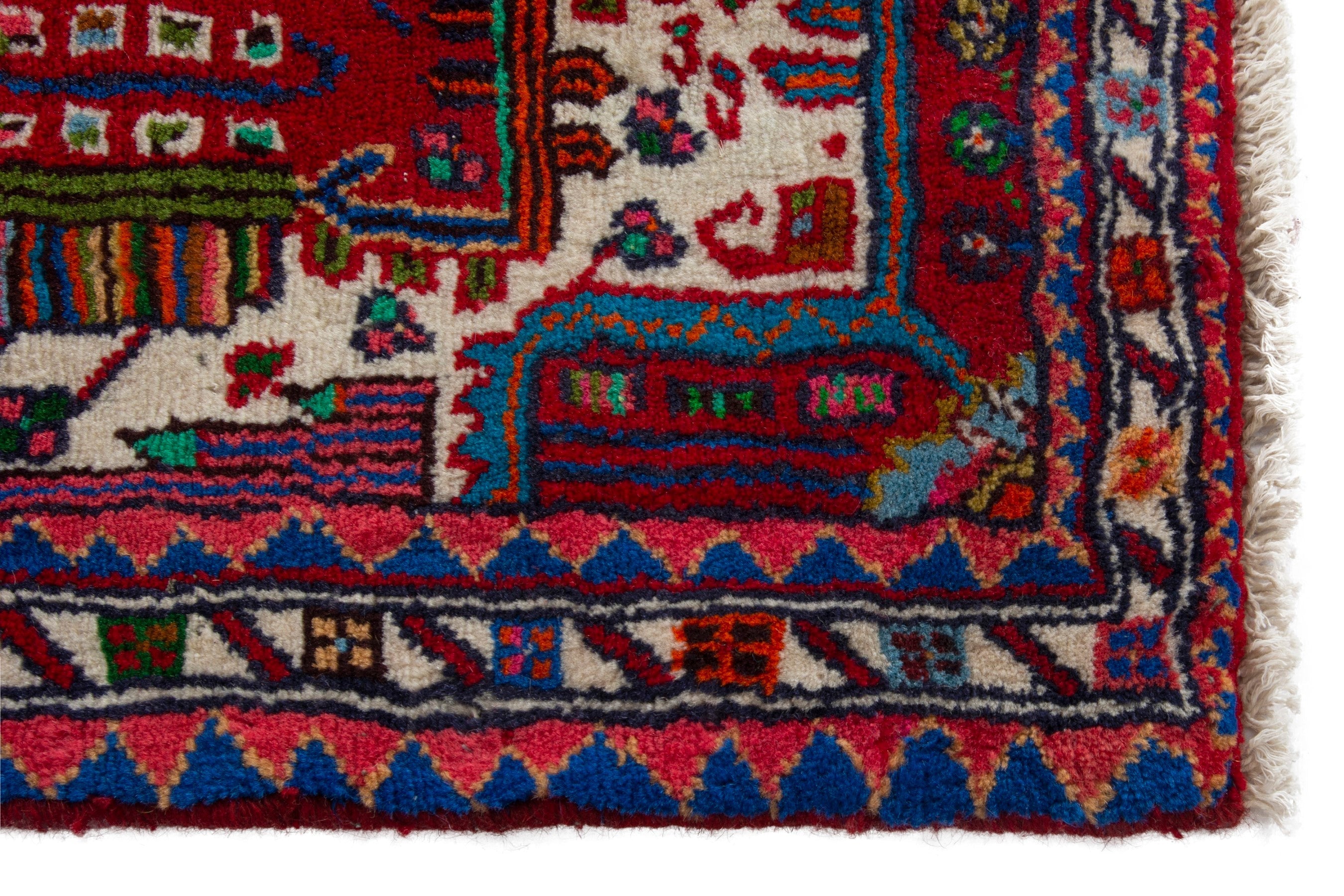 Persian Nahavand accent rug in deep red and cream, view 5 of 9