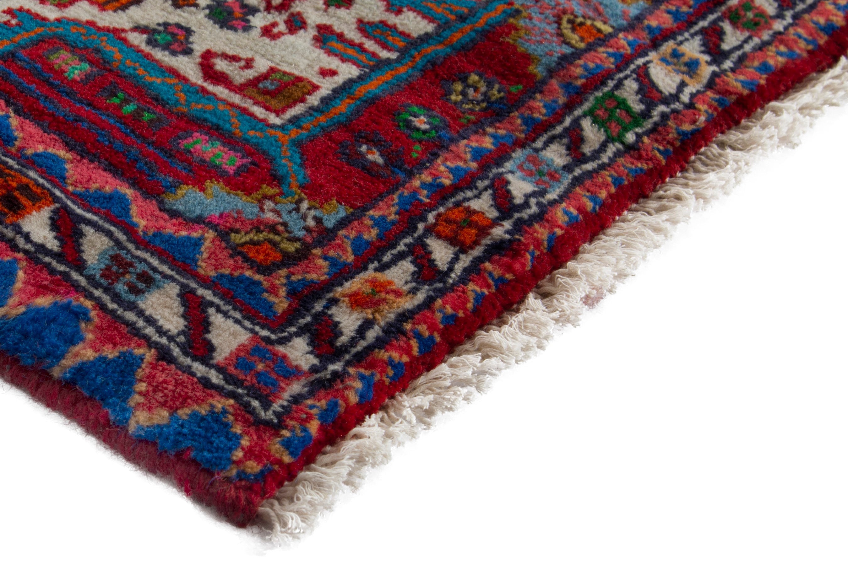 Persian Nahavand accent rug in deep red and cream, view 4 of 9