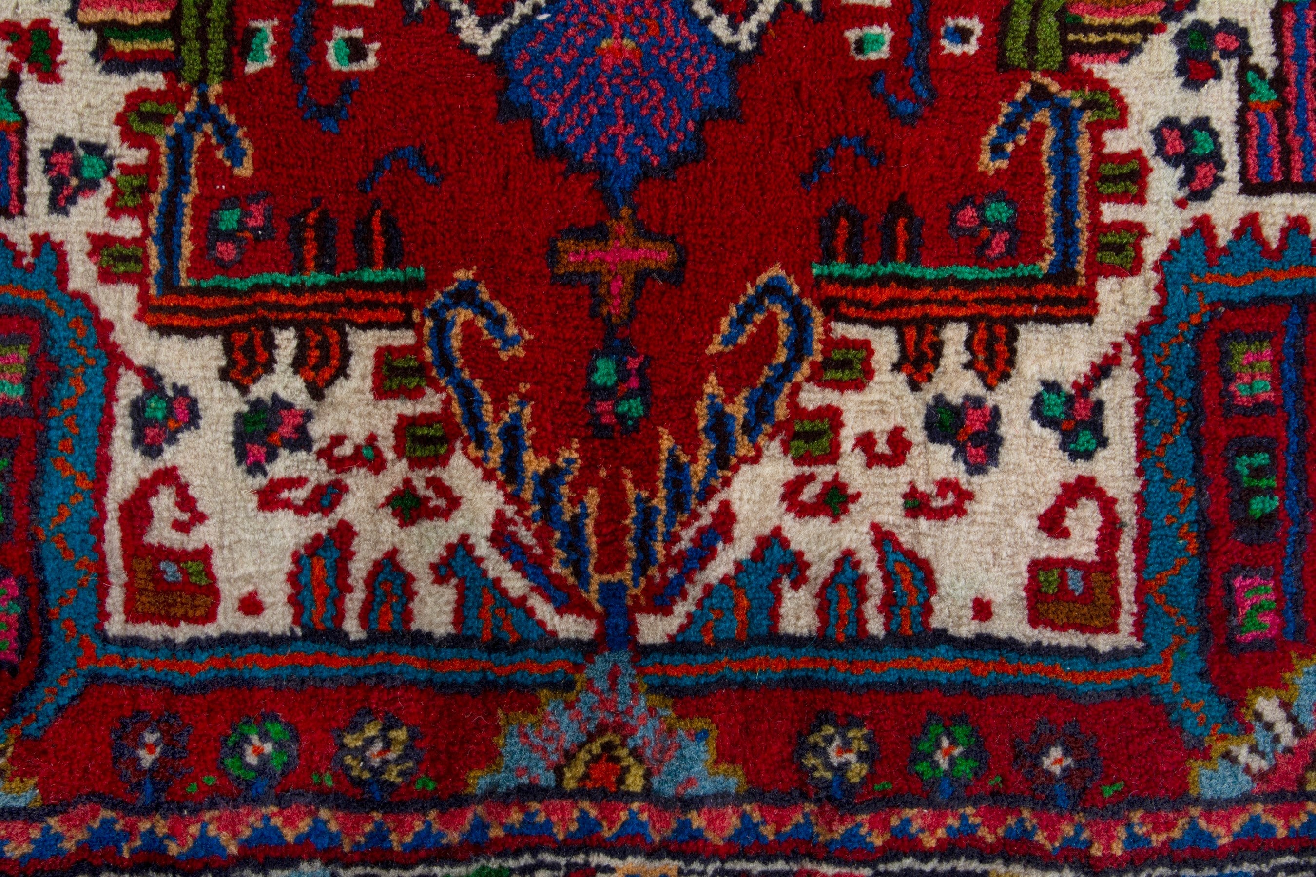Persian Nahavand accent rug in deep red and cream, view 7 of 9