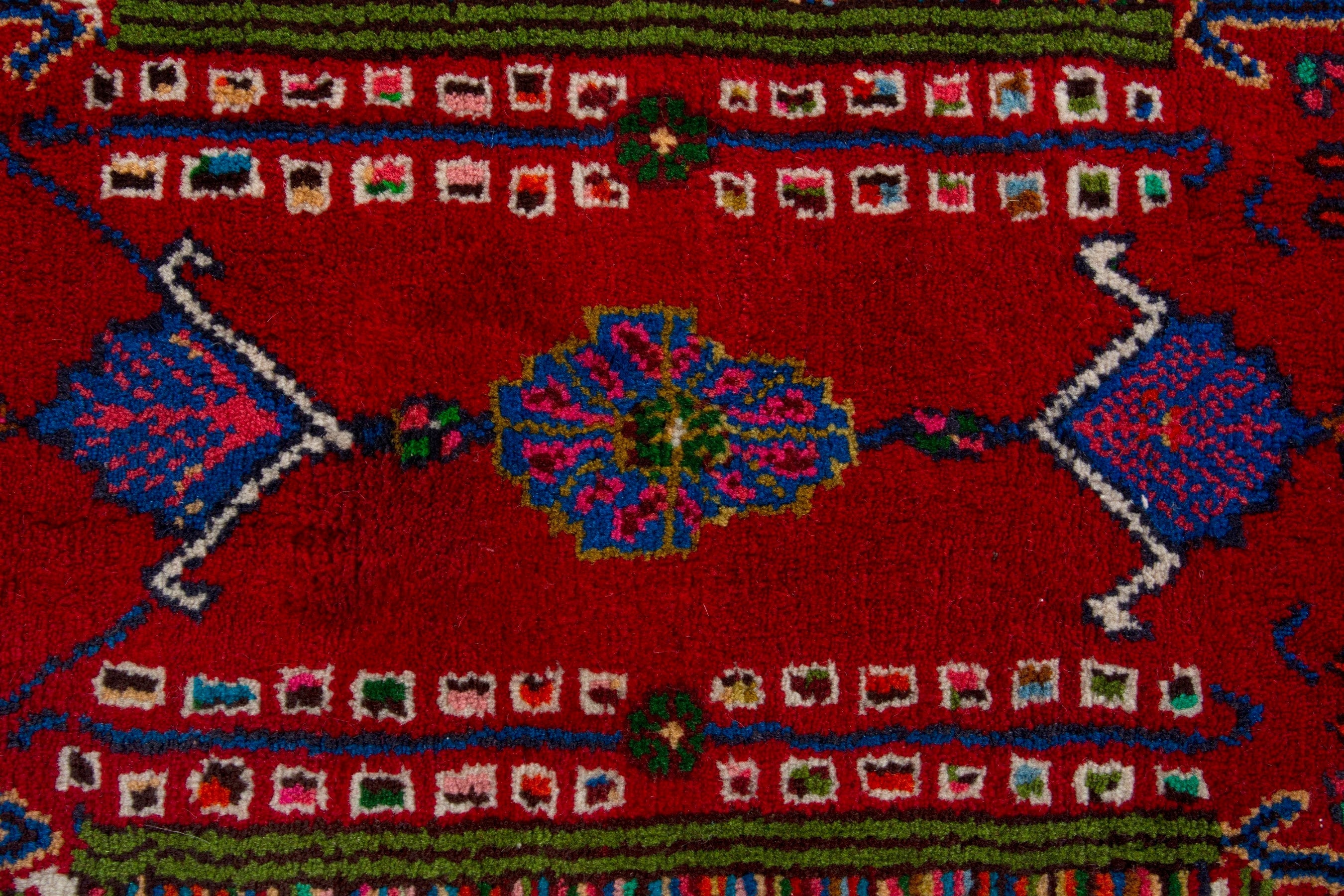Persian Nahavand accent rug in deep red and cream, view 8 of 9