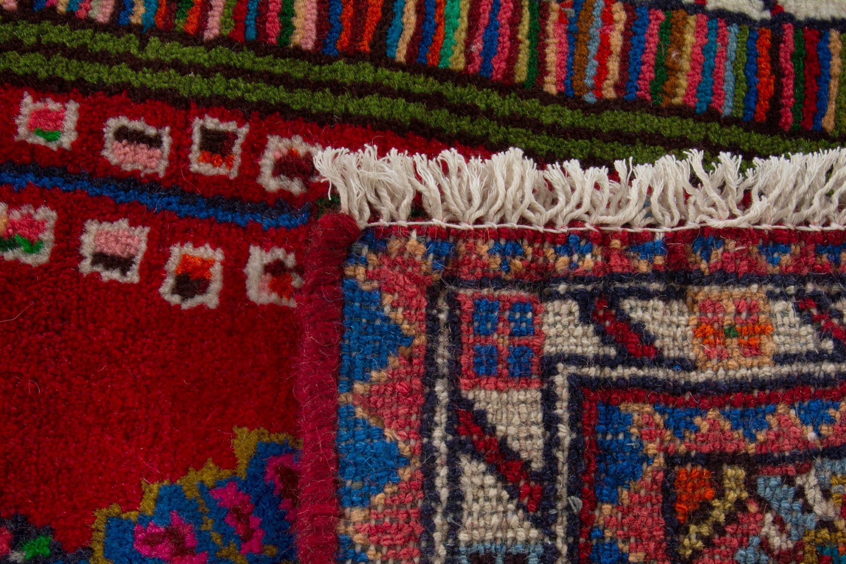 Persian Nahavand accent rug in deep red and cream, view 9 of 9