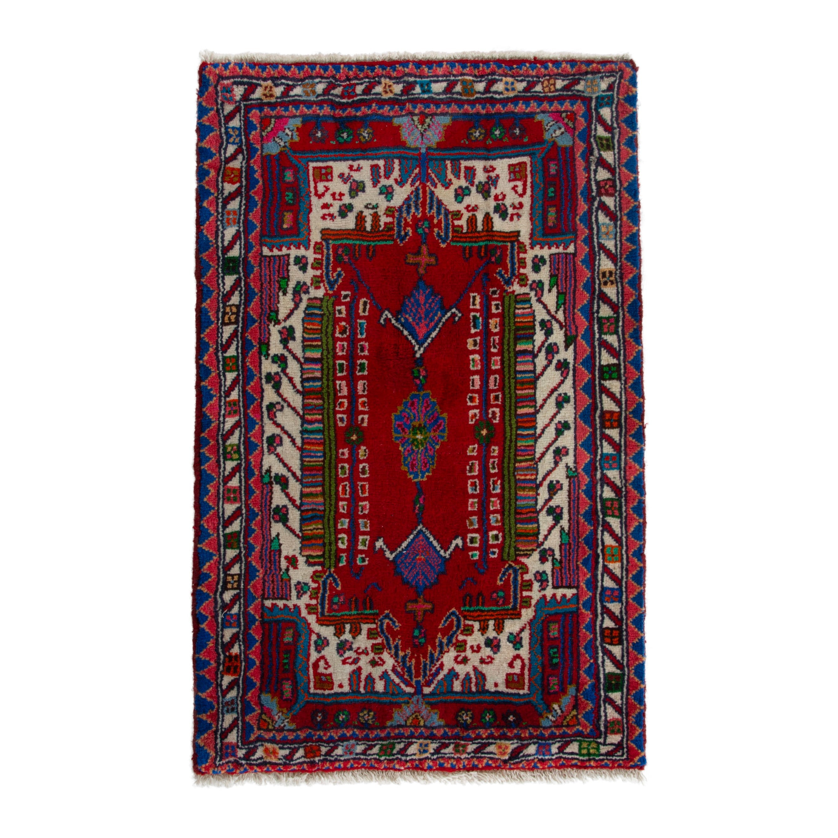 Persian Nahavand accent rug in deep red and cream, 2'2" x 3'3"