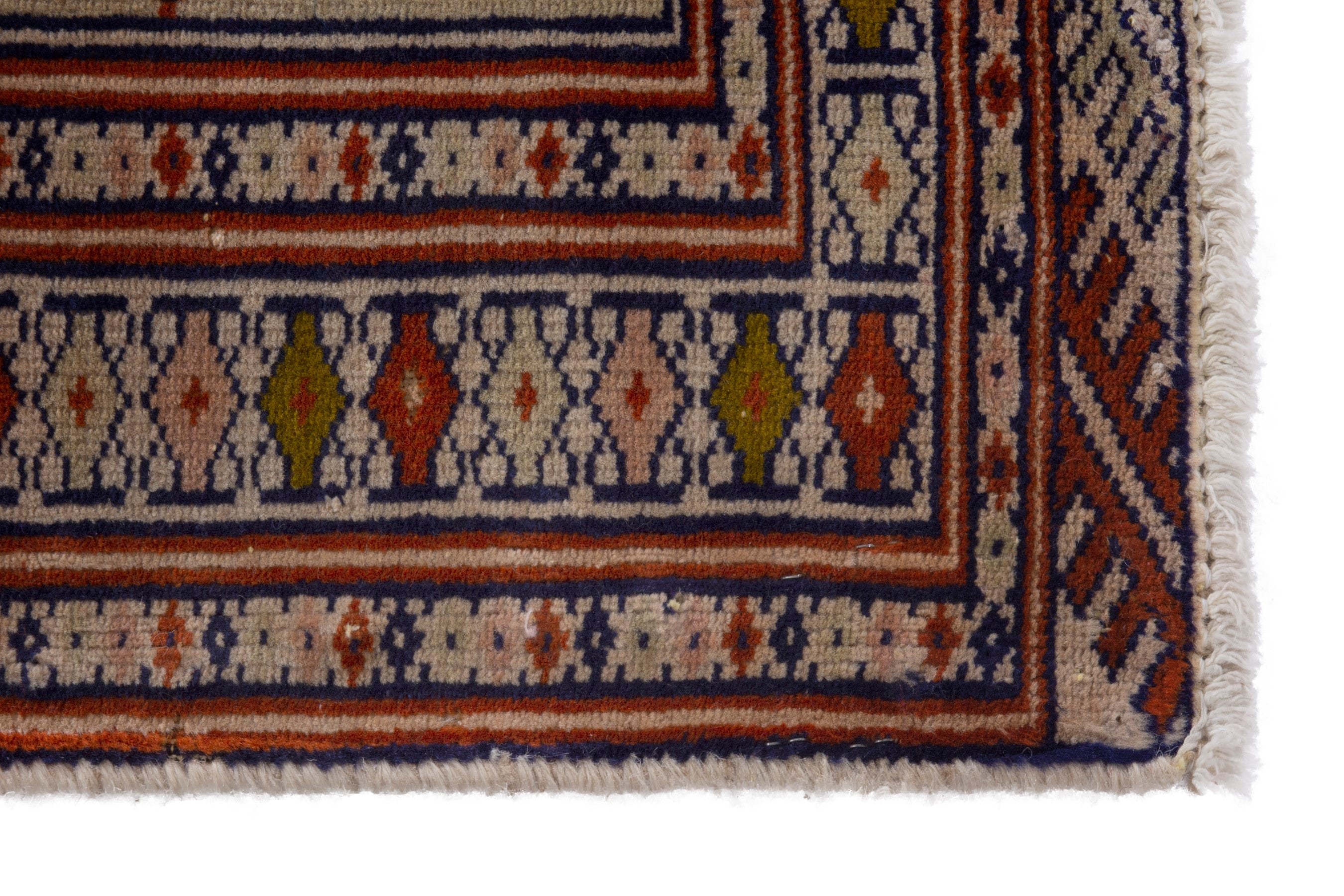 Persian Torkaman accent rug in cream and rust, view 5 of 7
