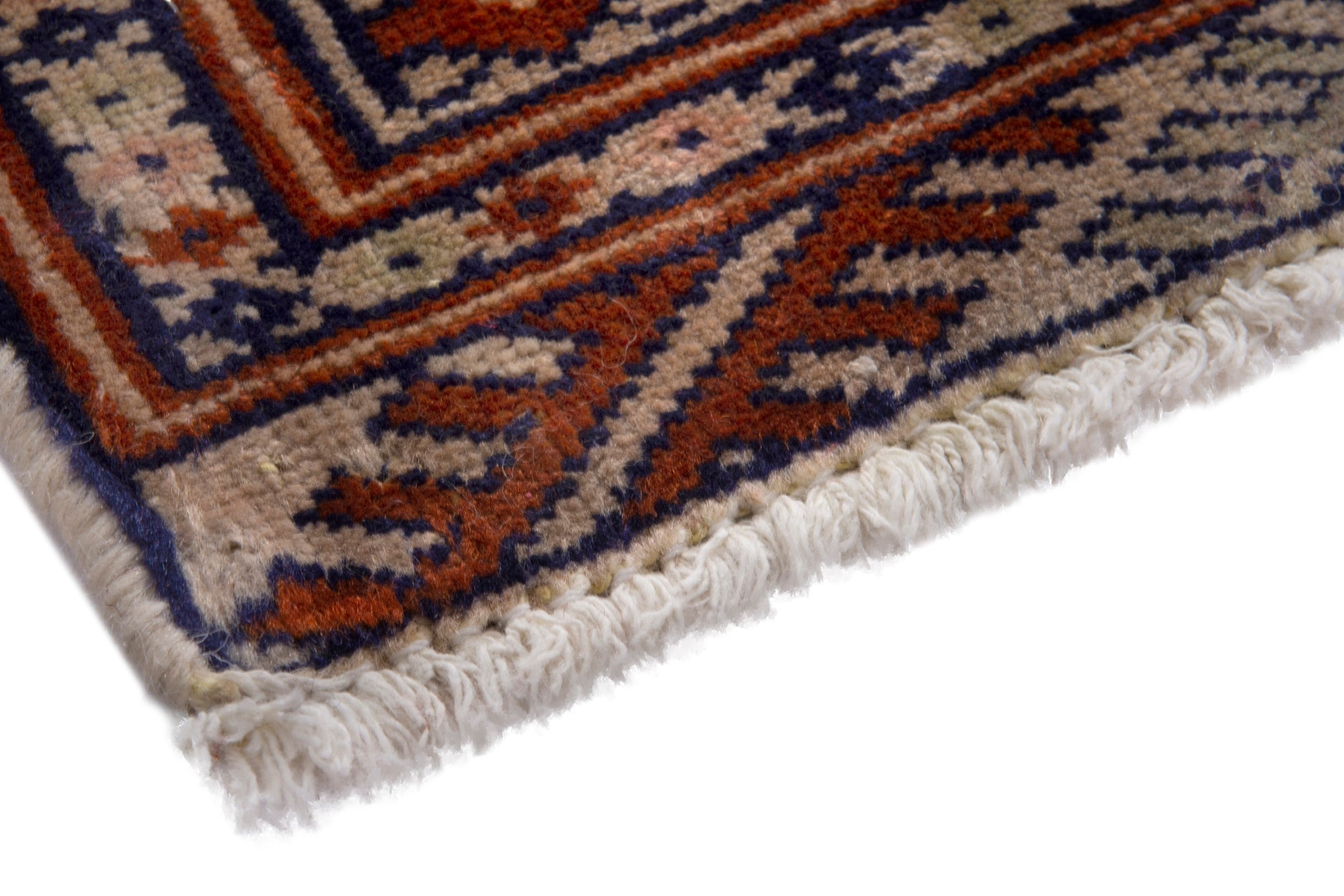 Persian Torkaman accent rug in cream and rust, view 4 of 7