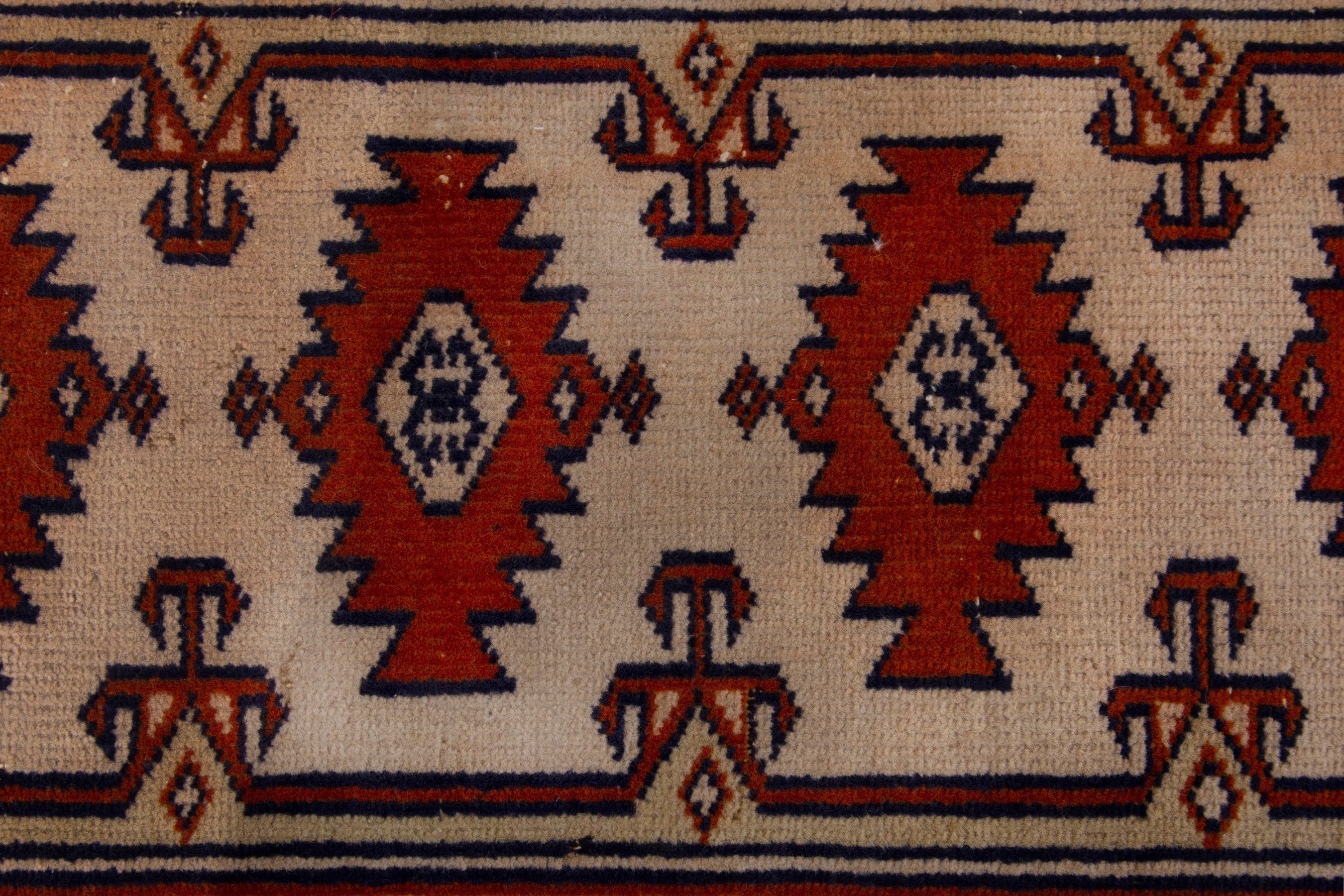 Persian Torkaman accent rug in cream and rust, view 6 of 7