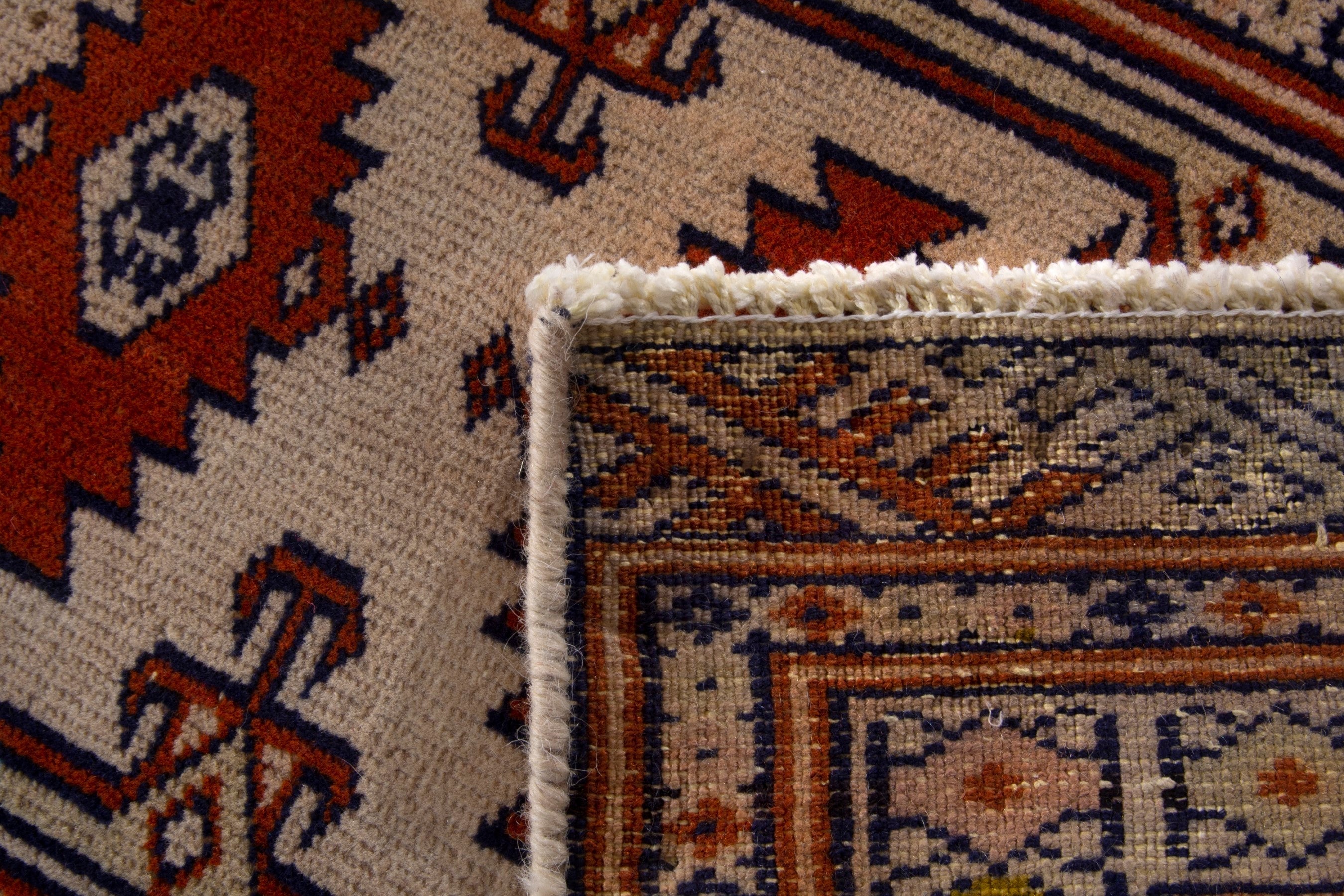 Persian Torkaman accent rug in cream and rust, view 7 of 7