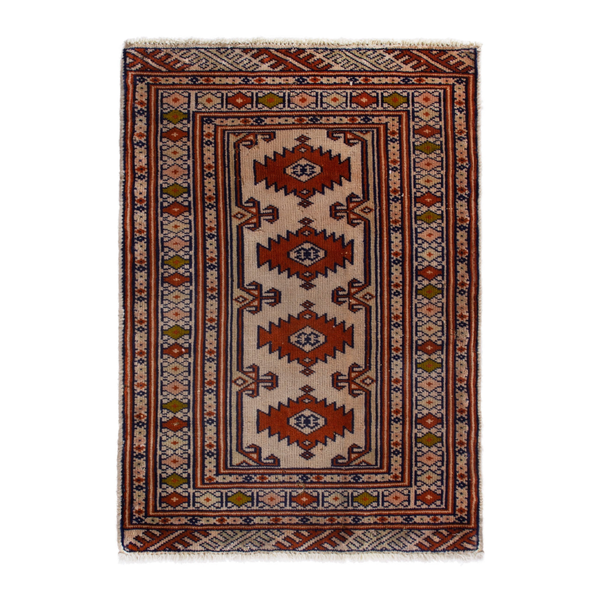 Persian Torkaman accent rug in cream and rust, 2' x 2'9"
