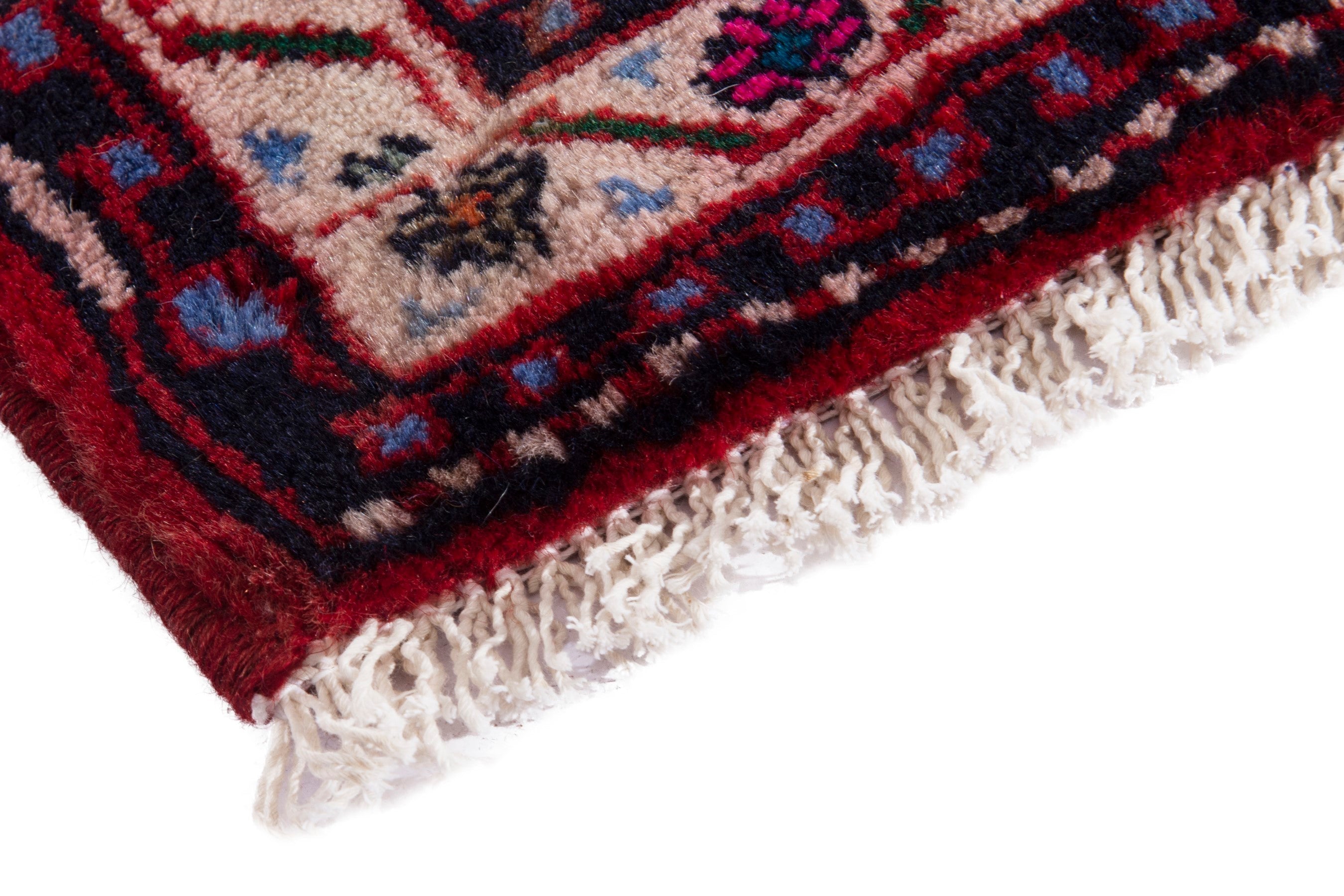 Persian Hamedan accent rug in deep red and cream, view 4 of 7