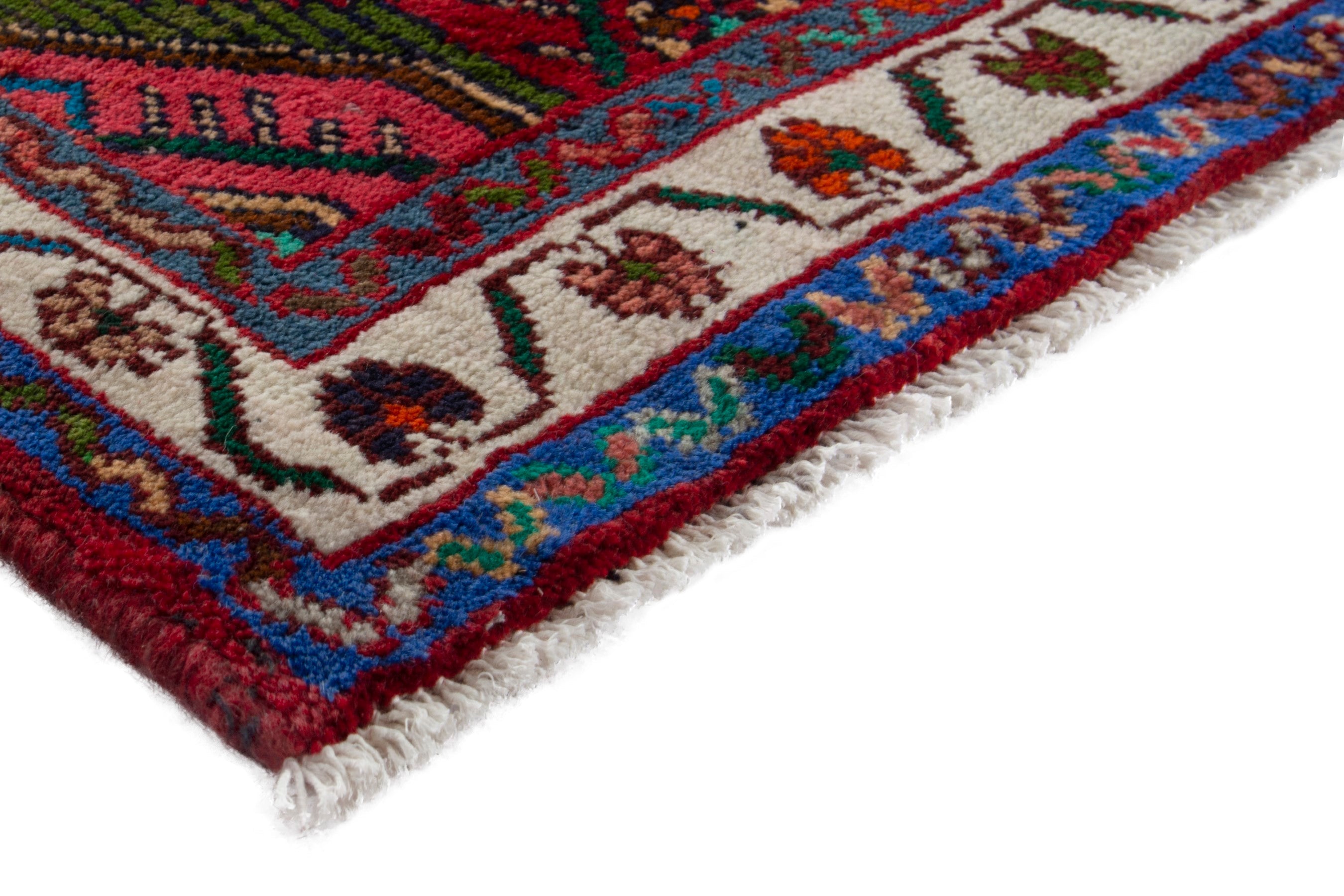 Persian Hamedan accent rug in deep red and cream, view 4 of 9