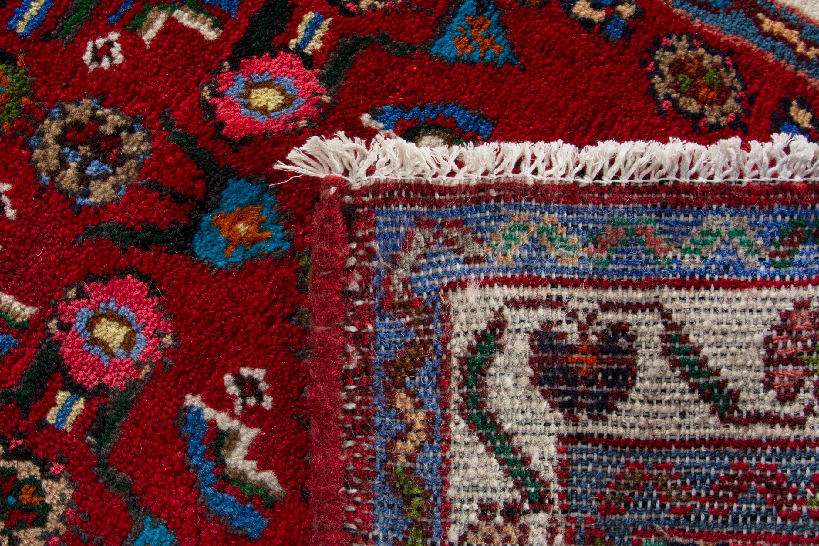 Persian Hamedan accent rug in deep red and cream, view 9 of 9