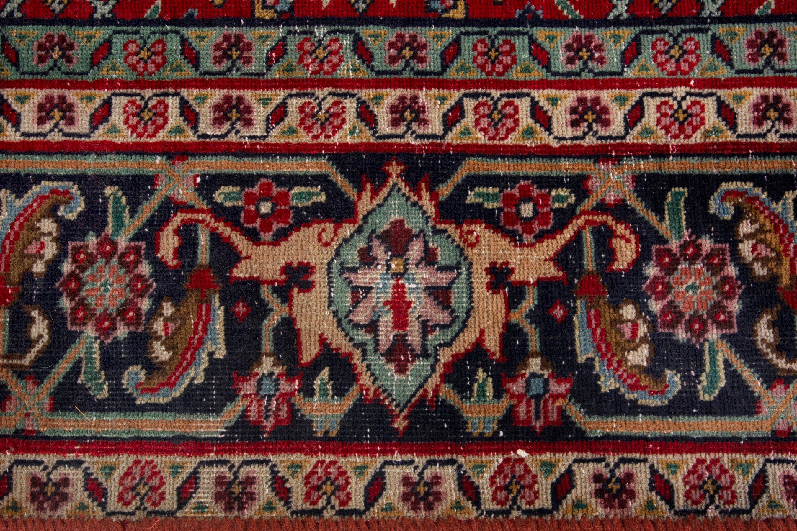 Persian Tabriz area rug in deep red and navy, view 11 of 17