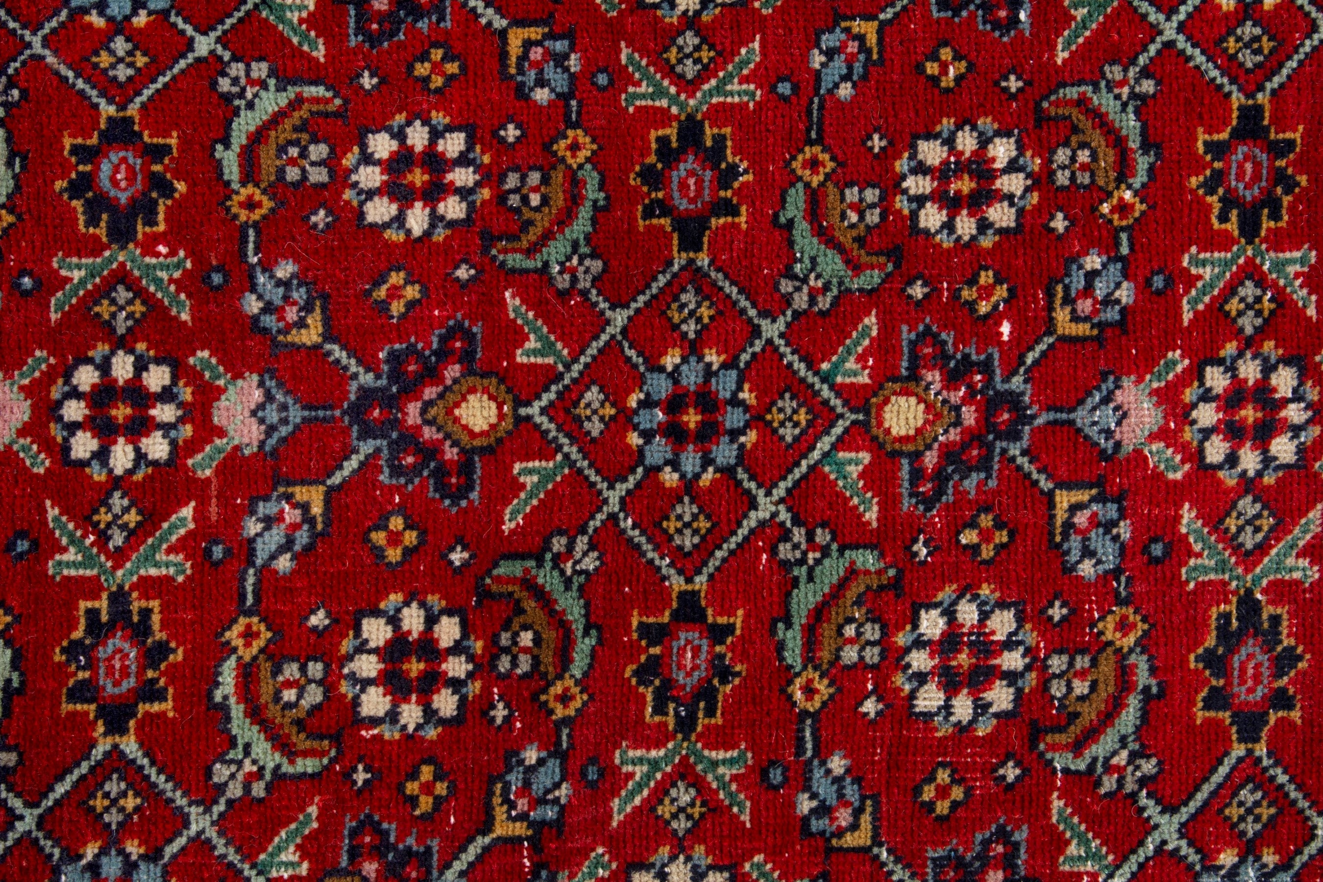 Persian Tabriz area rug in deep red and navy, view 12 of 17