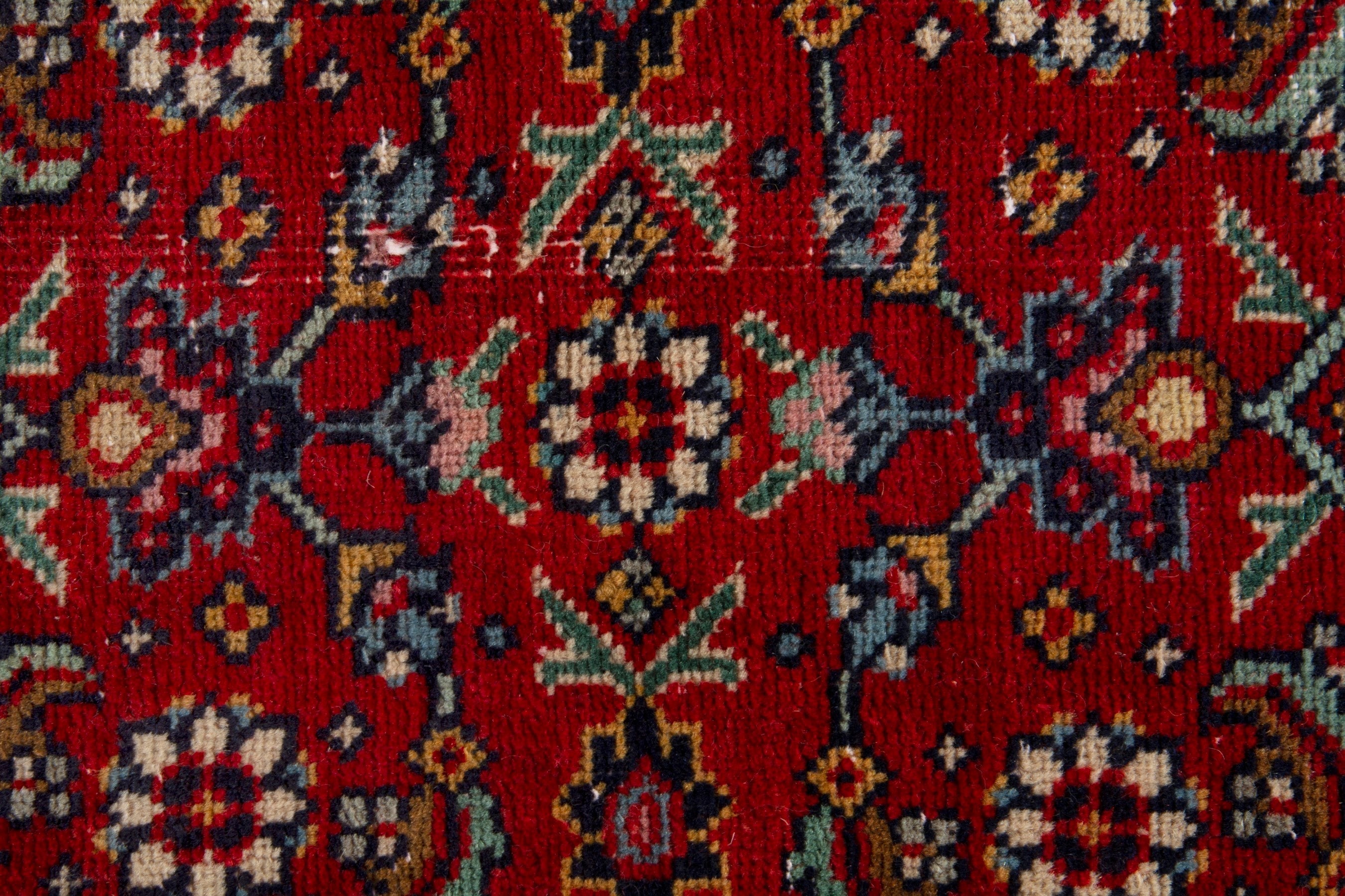 Persian Tabriz area rug in deep red and navy, view 13 of 17