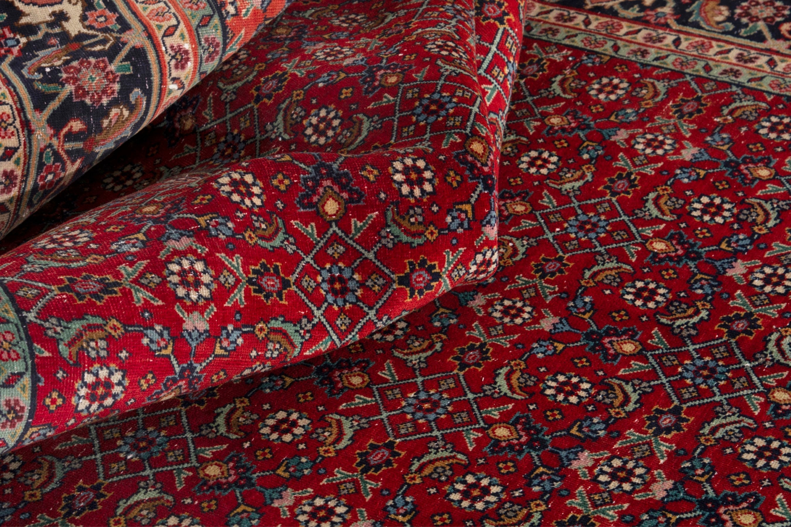 Persian Tabriz area rug in deep red and navy, view 14 of 17