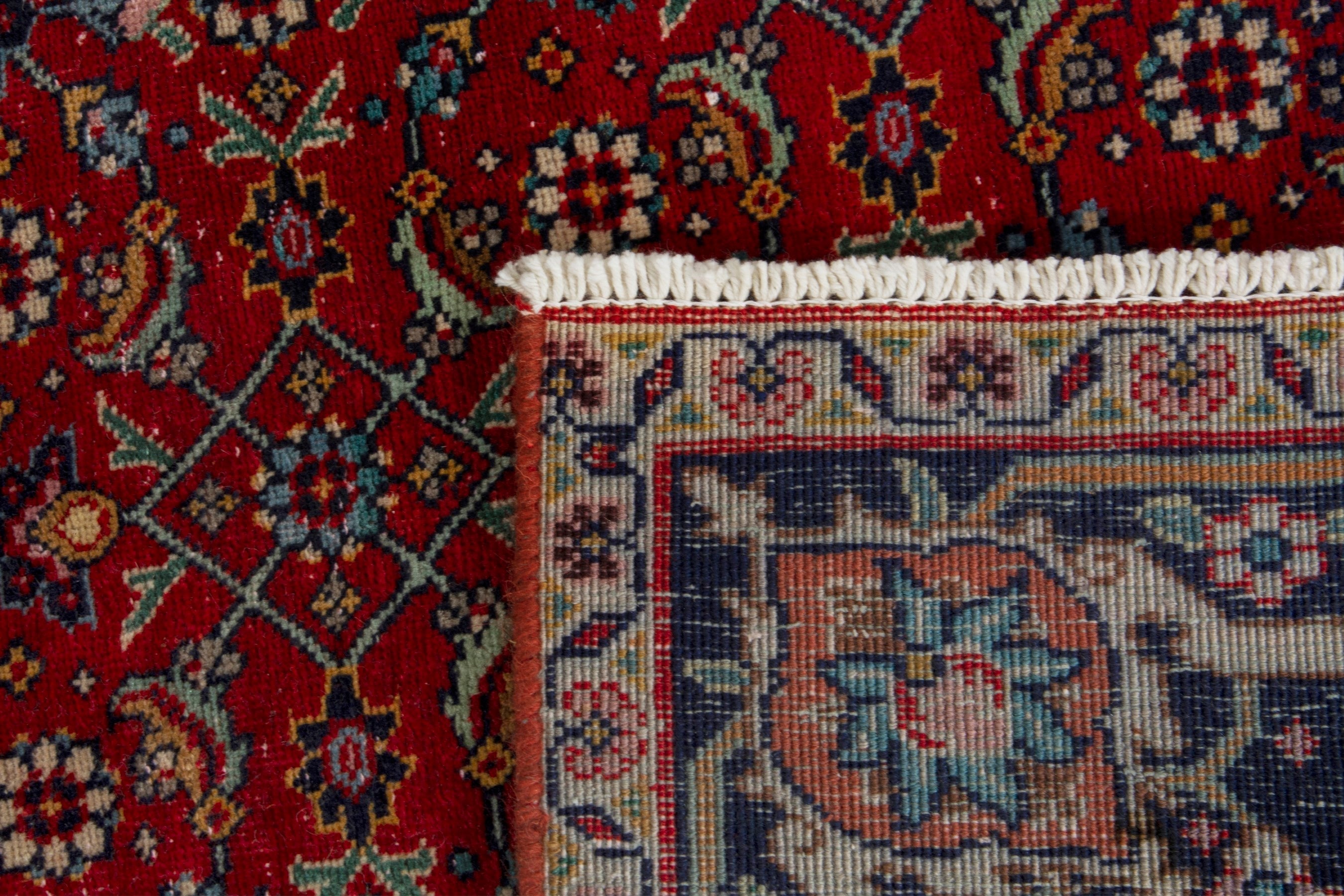 Persian Tabriz area rug in deep red and navy, view 17 of 17