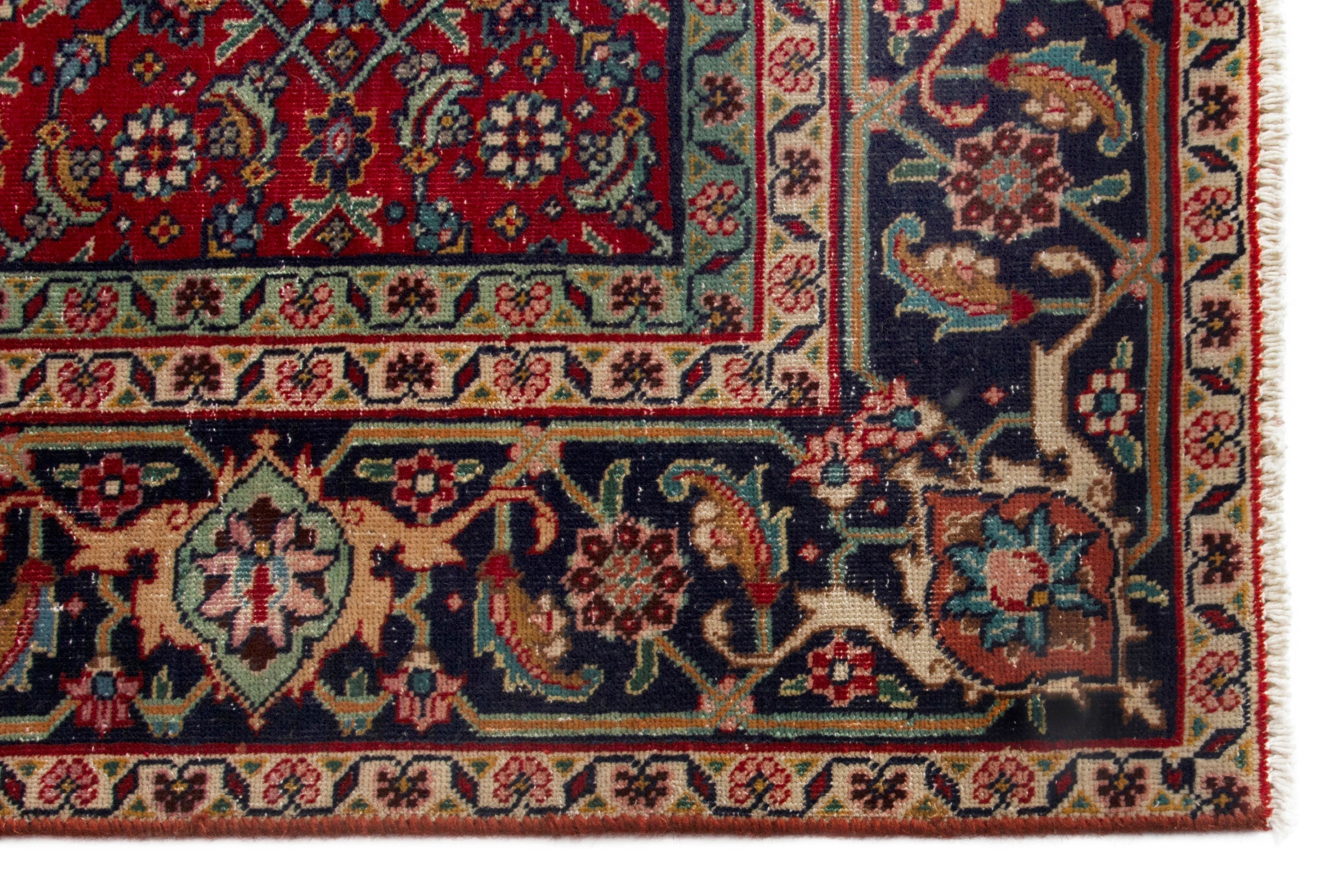 Persian Tabriz area rug in deep red and navy, view 10 of 17
