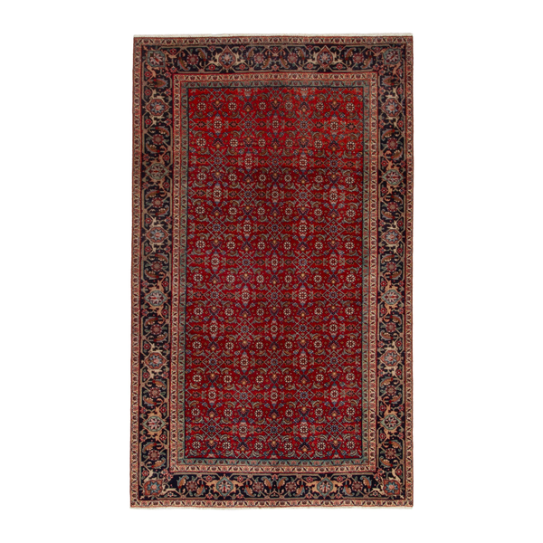 Persian Tabriz area rug in deep red and navy, 4'11" x 8'4"