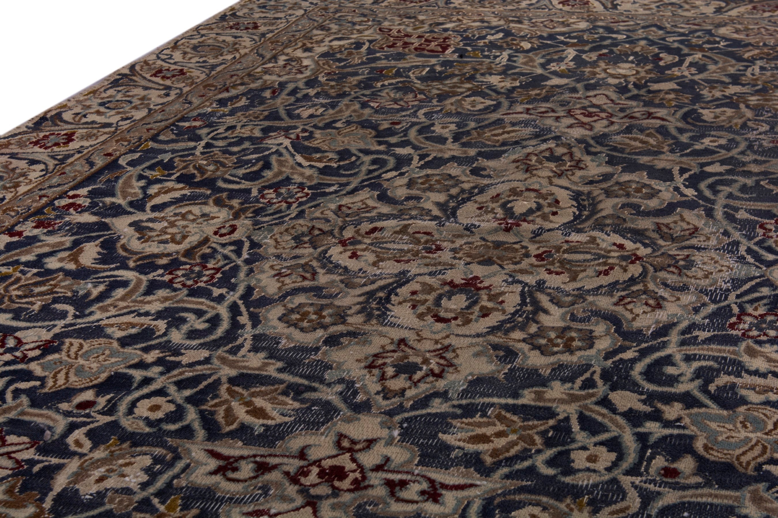 Persian Nain area rug in navy and cream, view 8 of 19