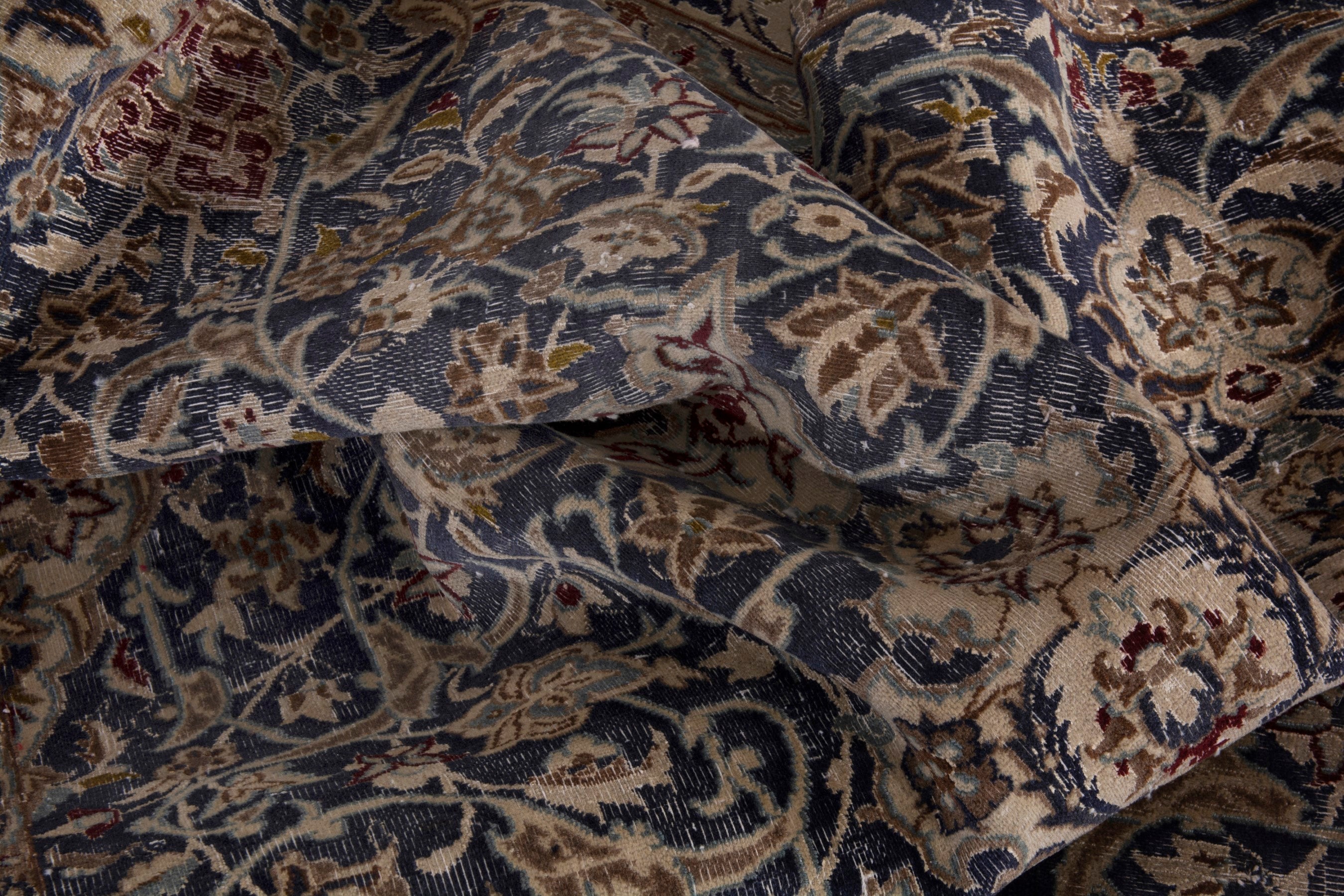 Persian Nain area rug in navy and cream, view 17 of 19