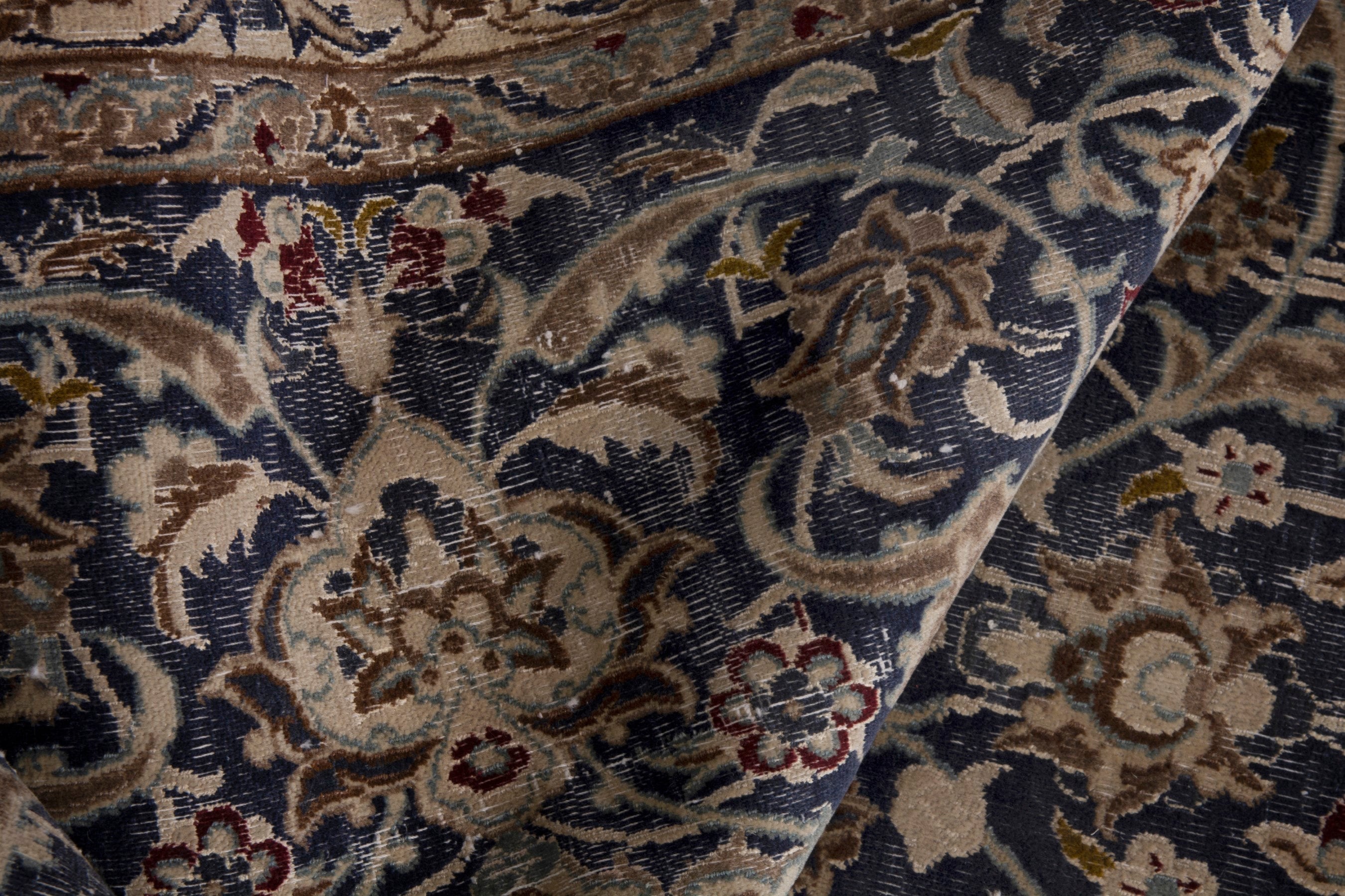 Persian Nain area rug in navy and cream, view 18 of 19
