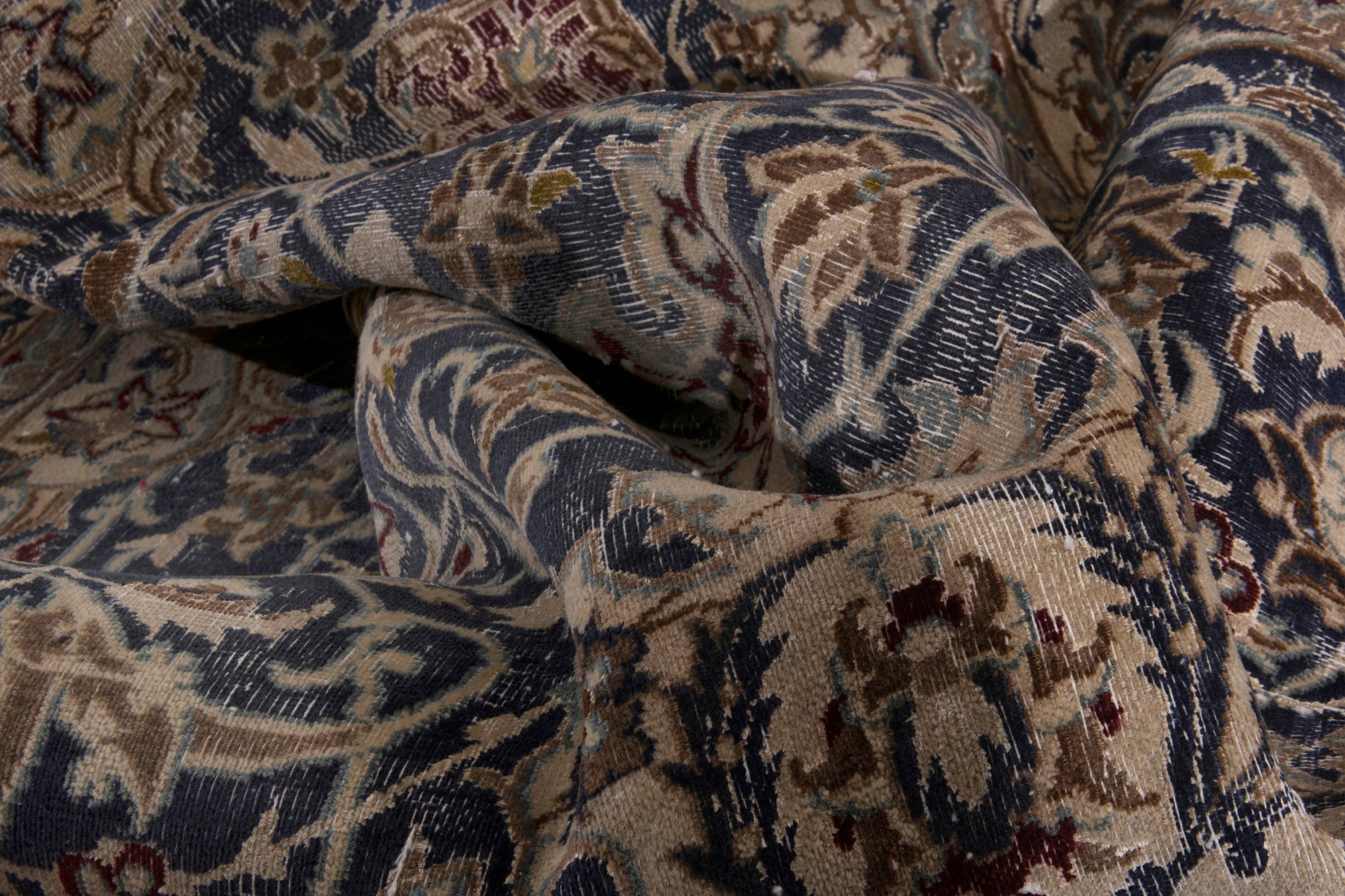 Persian Nain area rug in navy and cream, view 19 of 19