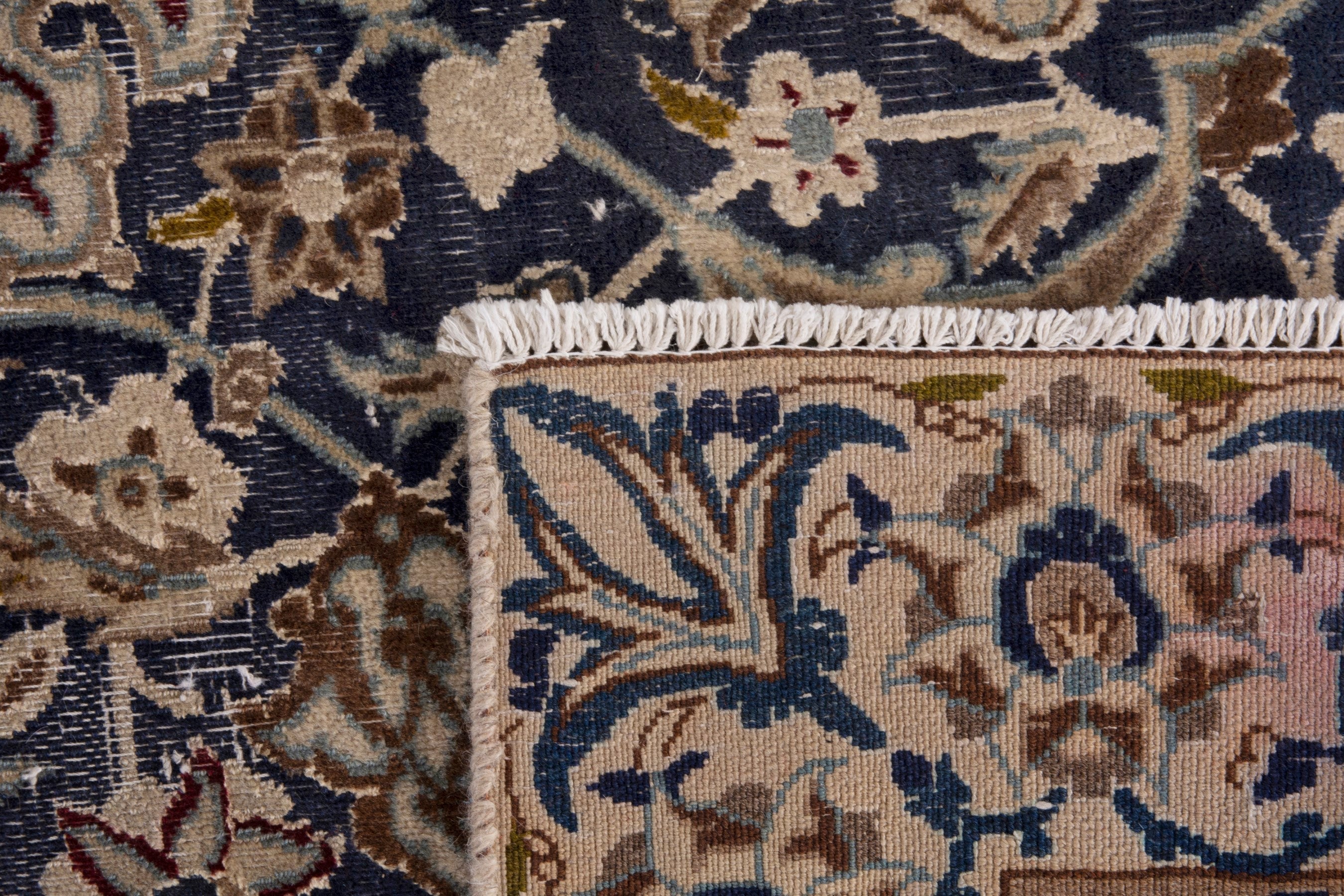 Persian Nain area rug in navy and cream, view 11 of 19