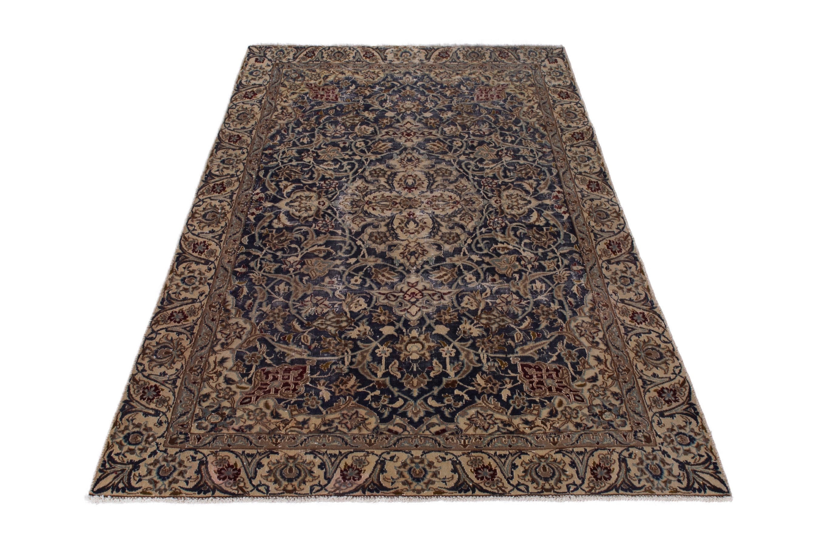 Persian Nain area rug in navy and cream, view 2 of 19