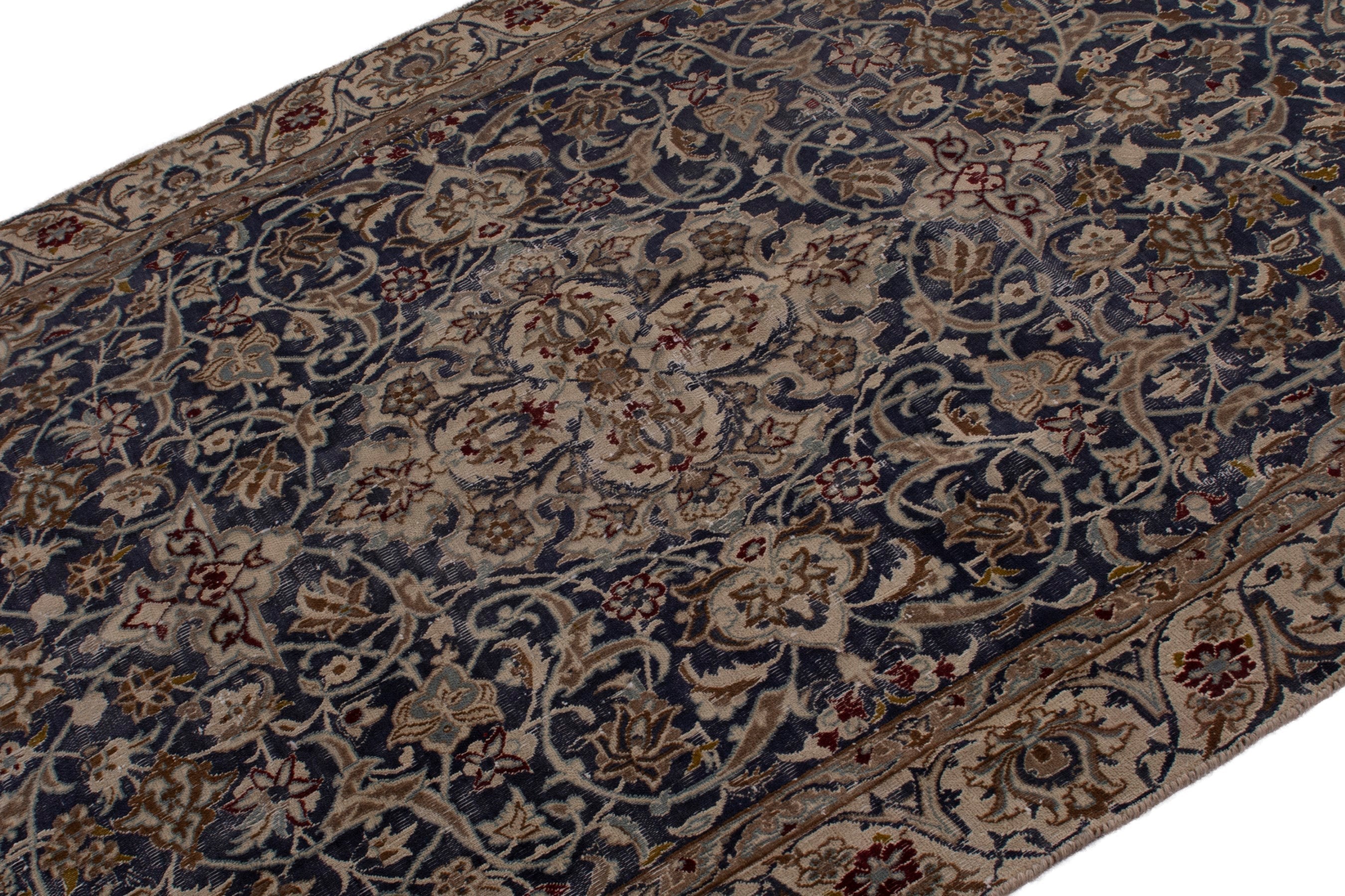 Persian Nain area rug in navy and cream, view 4 of 19
