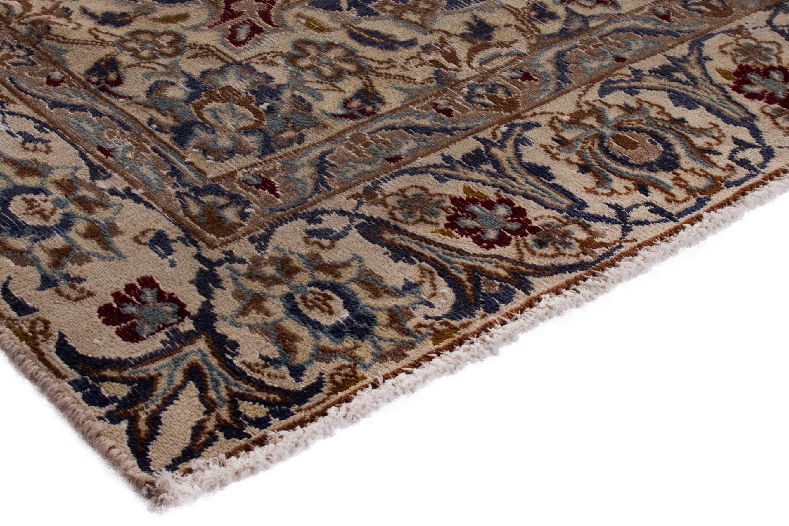 Persian Nain area rug in navy and cream, view 5 of 19