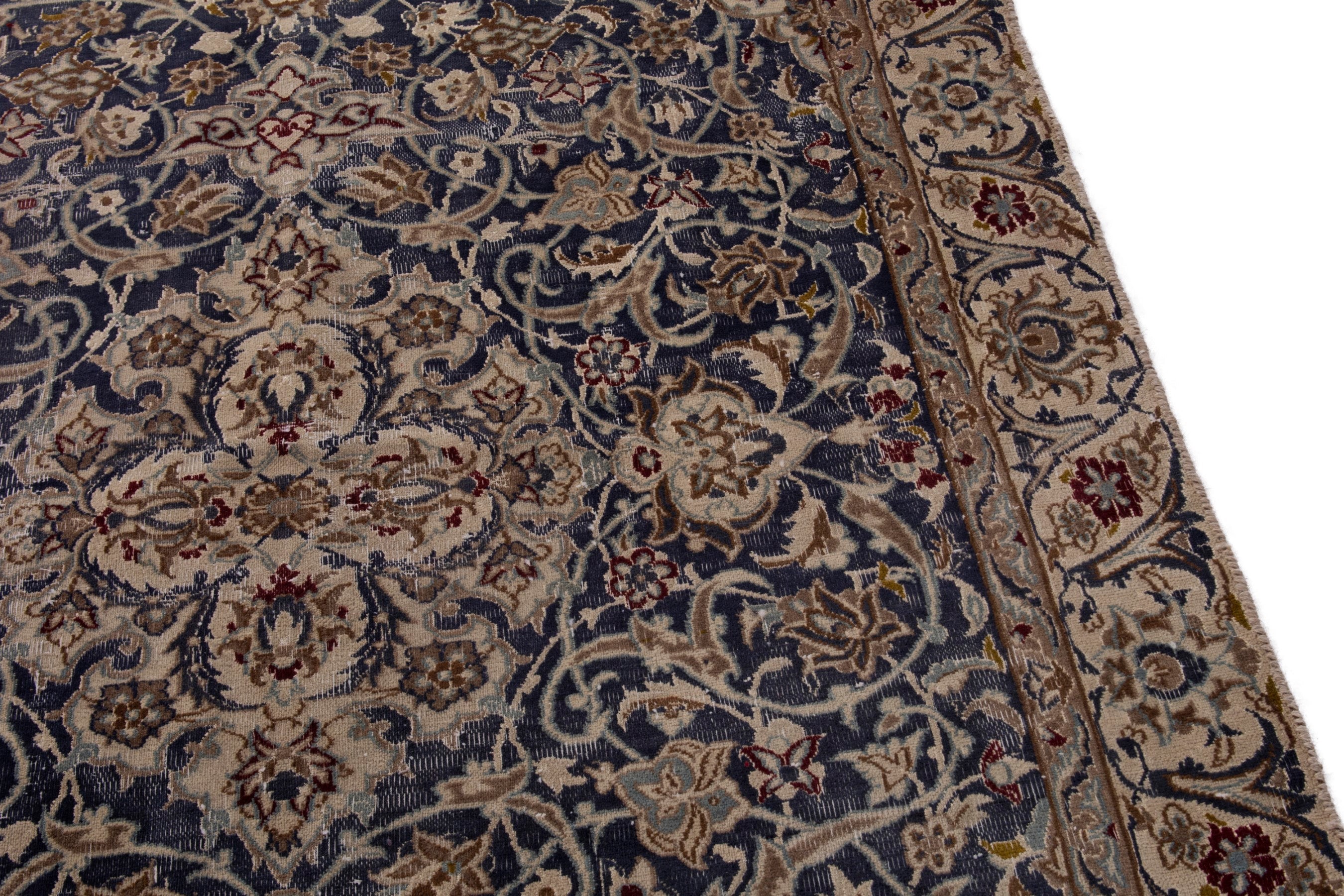Persian Nain area rug in navy and cream, view 9 of 19