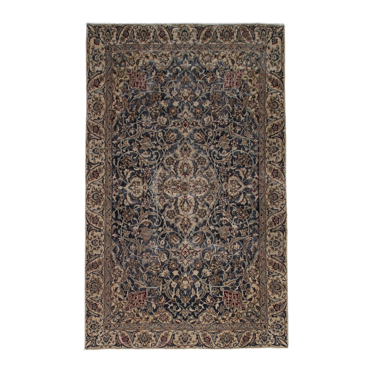 Persian Nain area rug in navy and cream, 4'10" x 8'