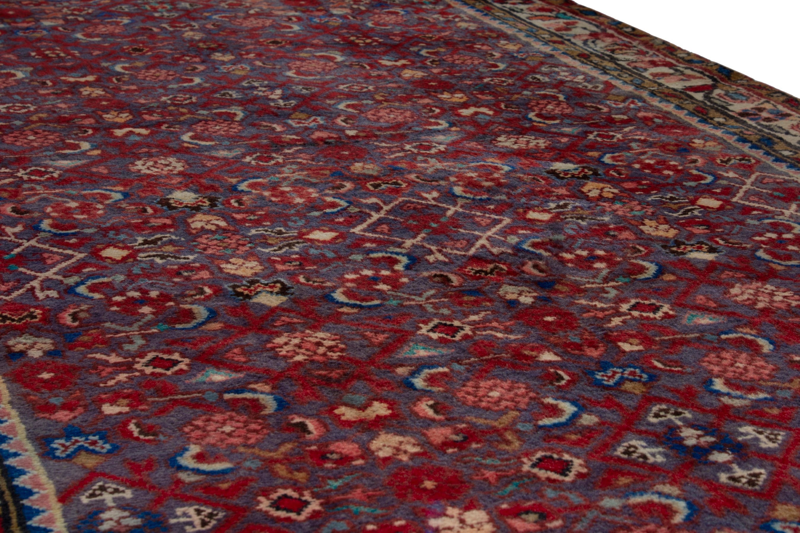 Persian Hamedan area rug in burgundy and deep red, view 8 of 18