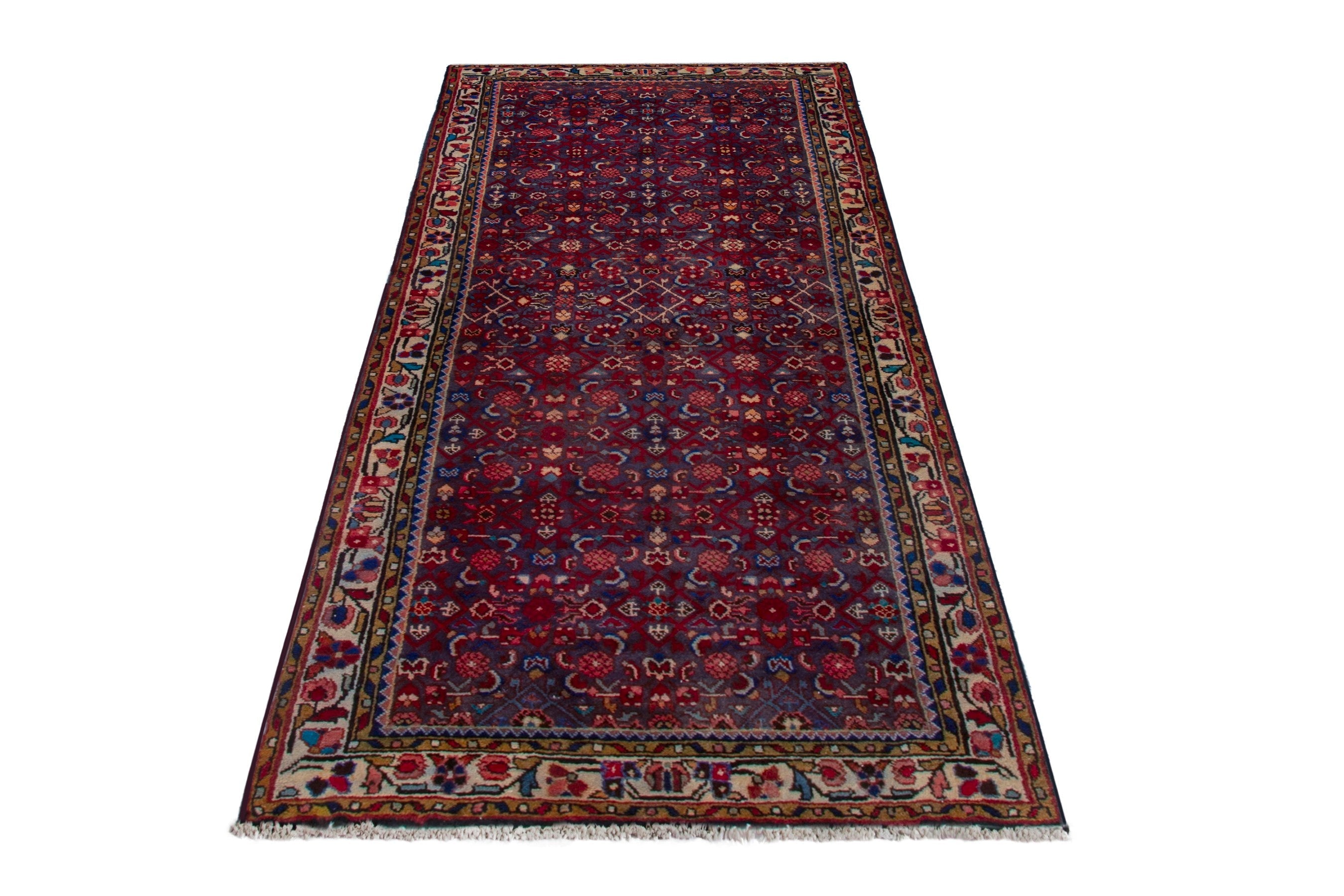 Persian Hamedan area rug in burgundy and deep red, view 3 of 18