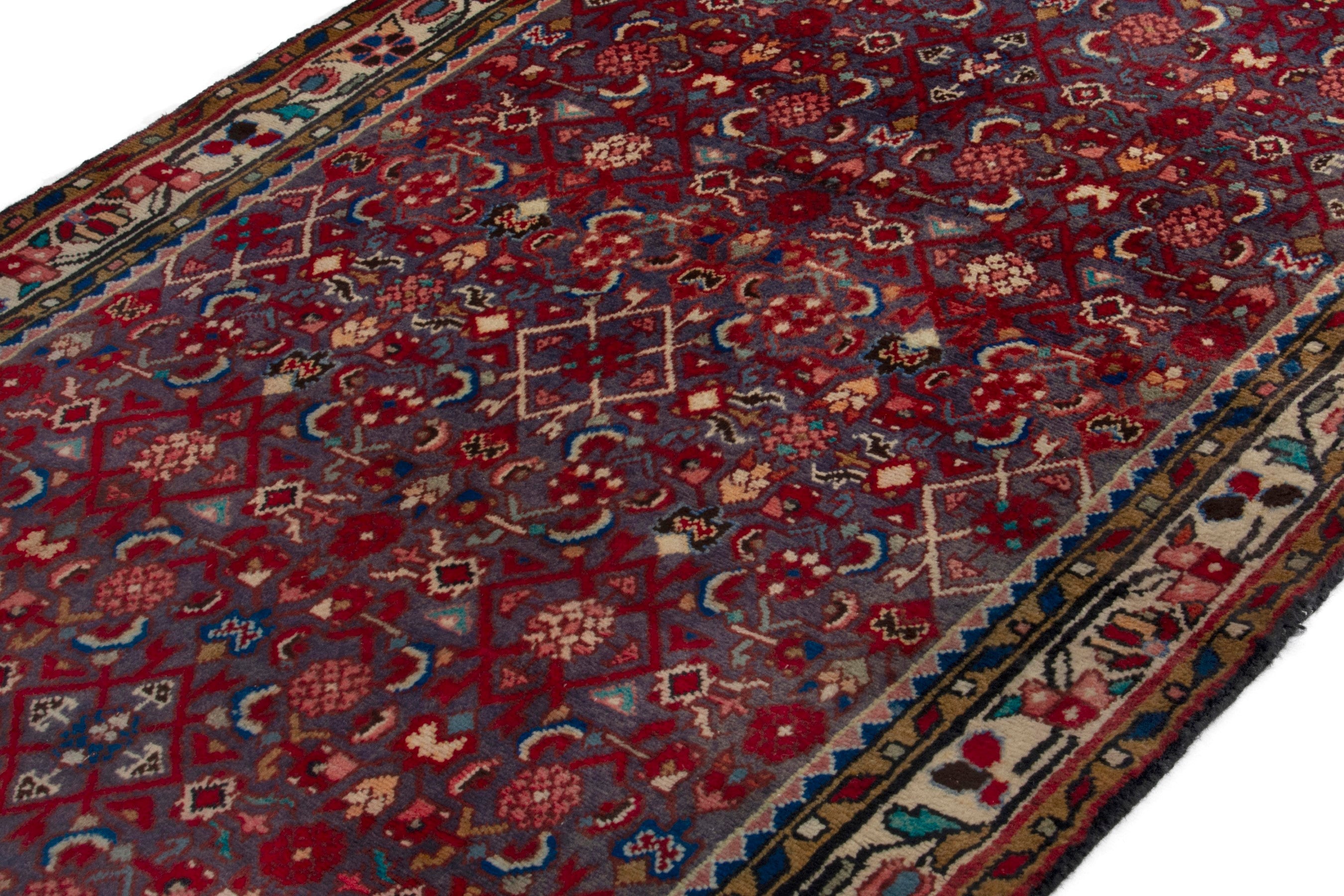 Persian Hamedan area rug in burgundy and deep red, view 4 of 18