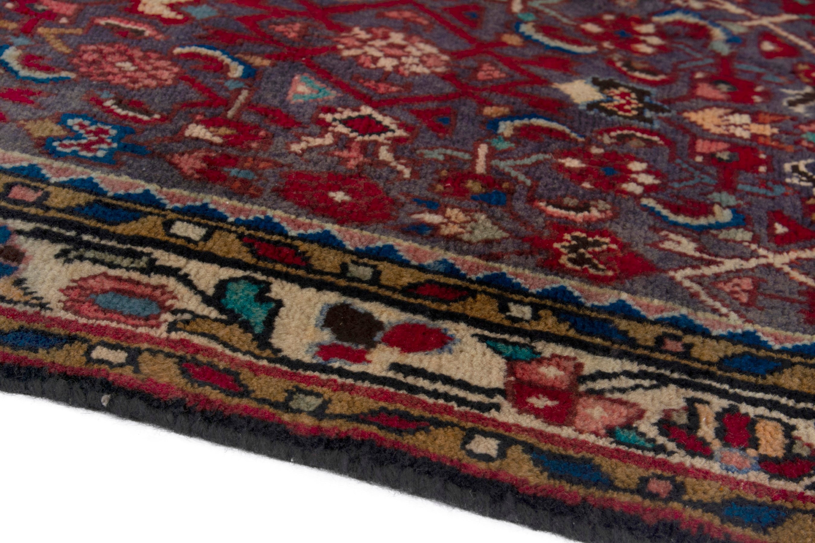 Persian Hamedan area rug in burgundy and deep red, view 6 of 18
