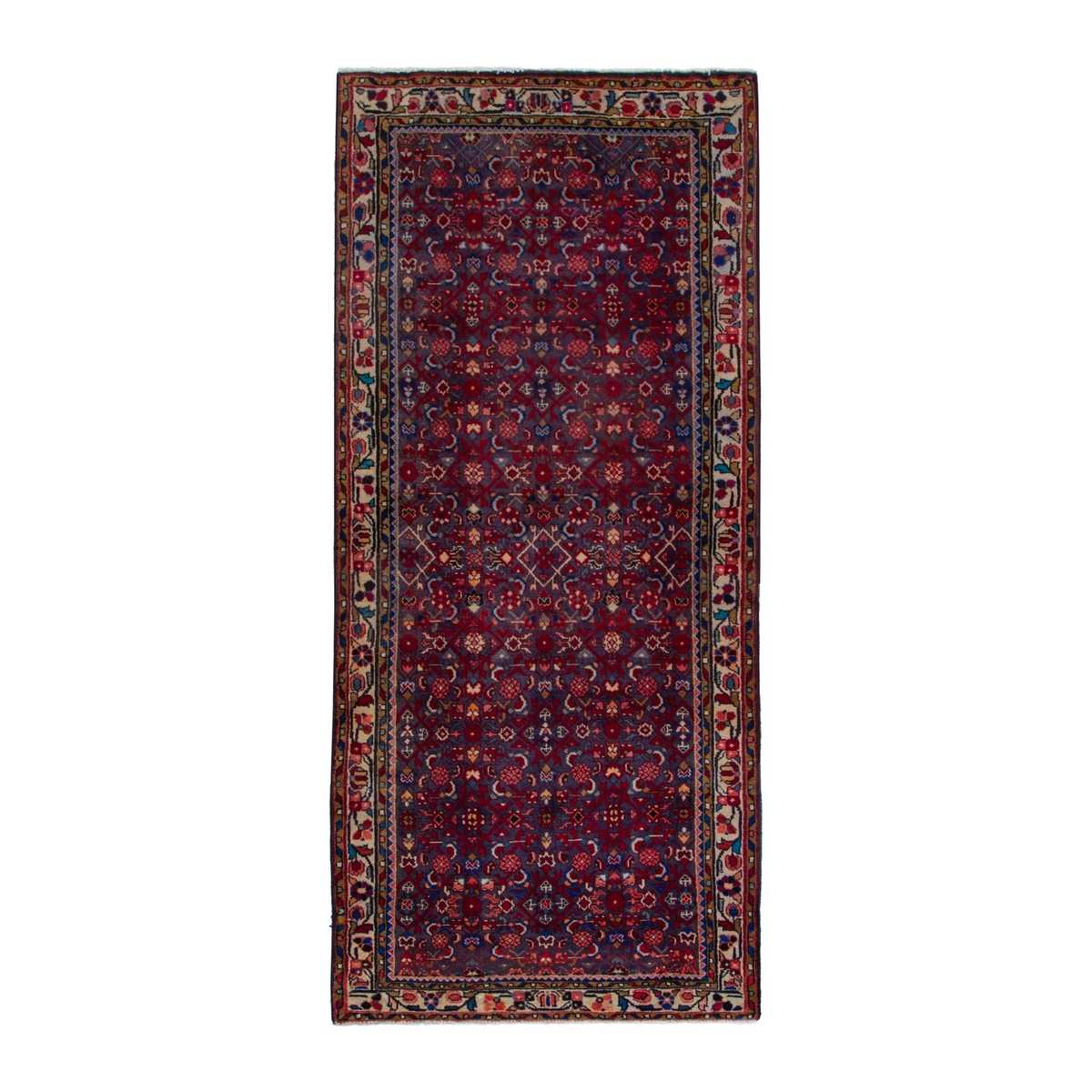 Persian Hamadan runner rug in burgundy and deep red, 4'1" x 10'2"