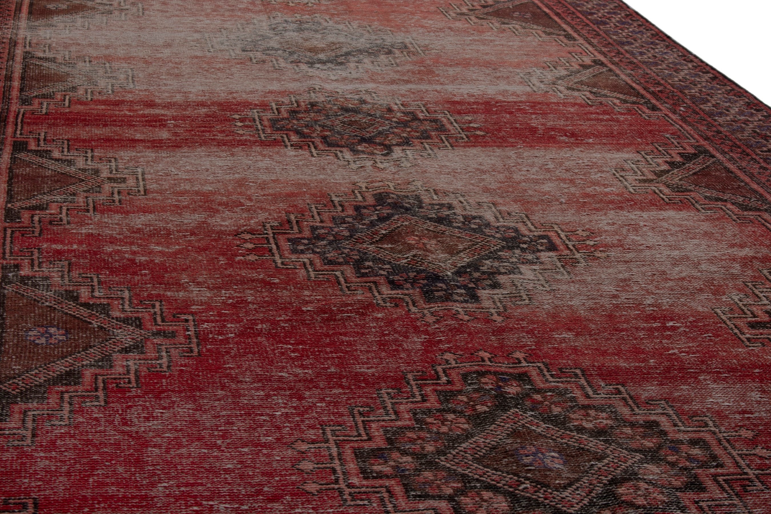 Persian Ferdos area rug in faded red and charcoal, view 8 of 19