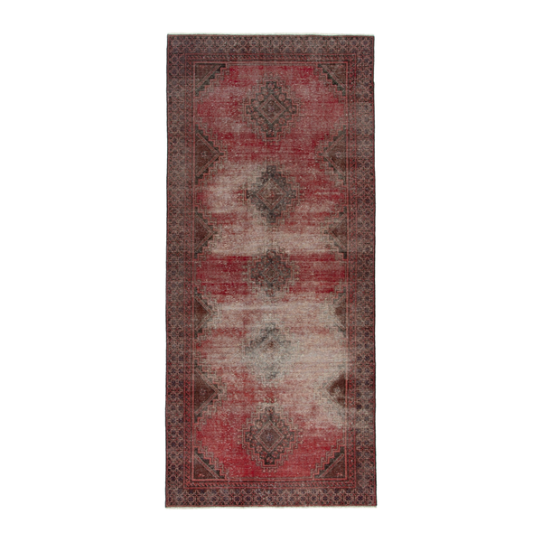 Persian Ferdos runner rug in faded red and charcoal, 4'6" x 10'4"